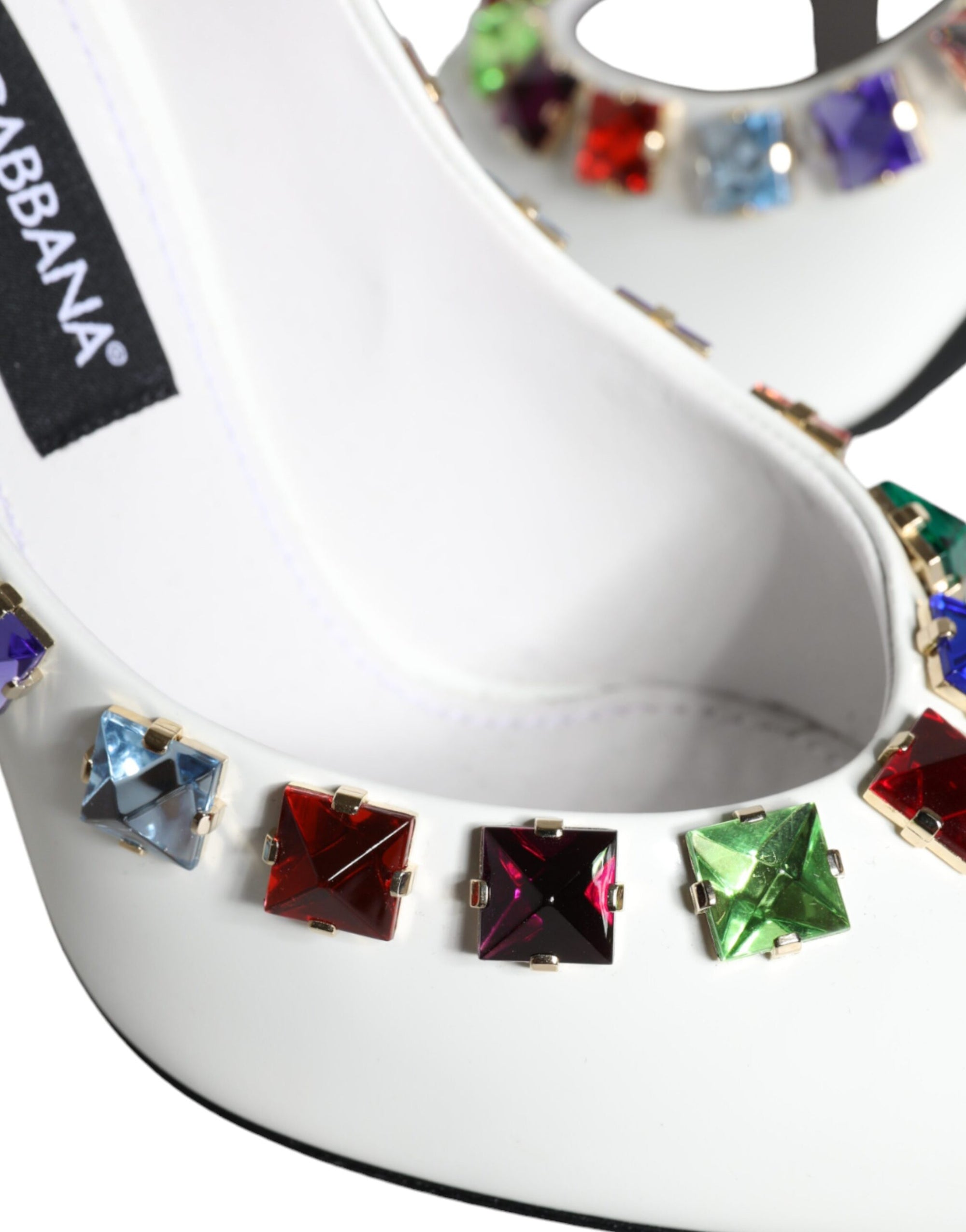 Dolce &amp; Gabbana White Crystals Leather High Heels Pumps Shoes