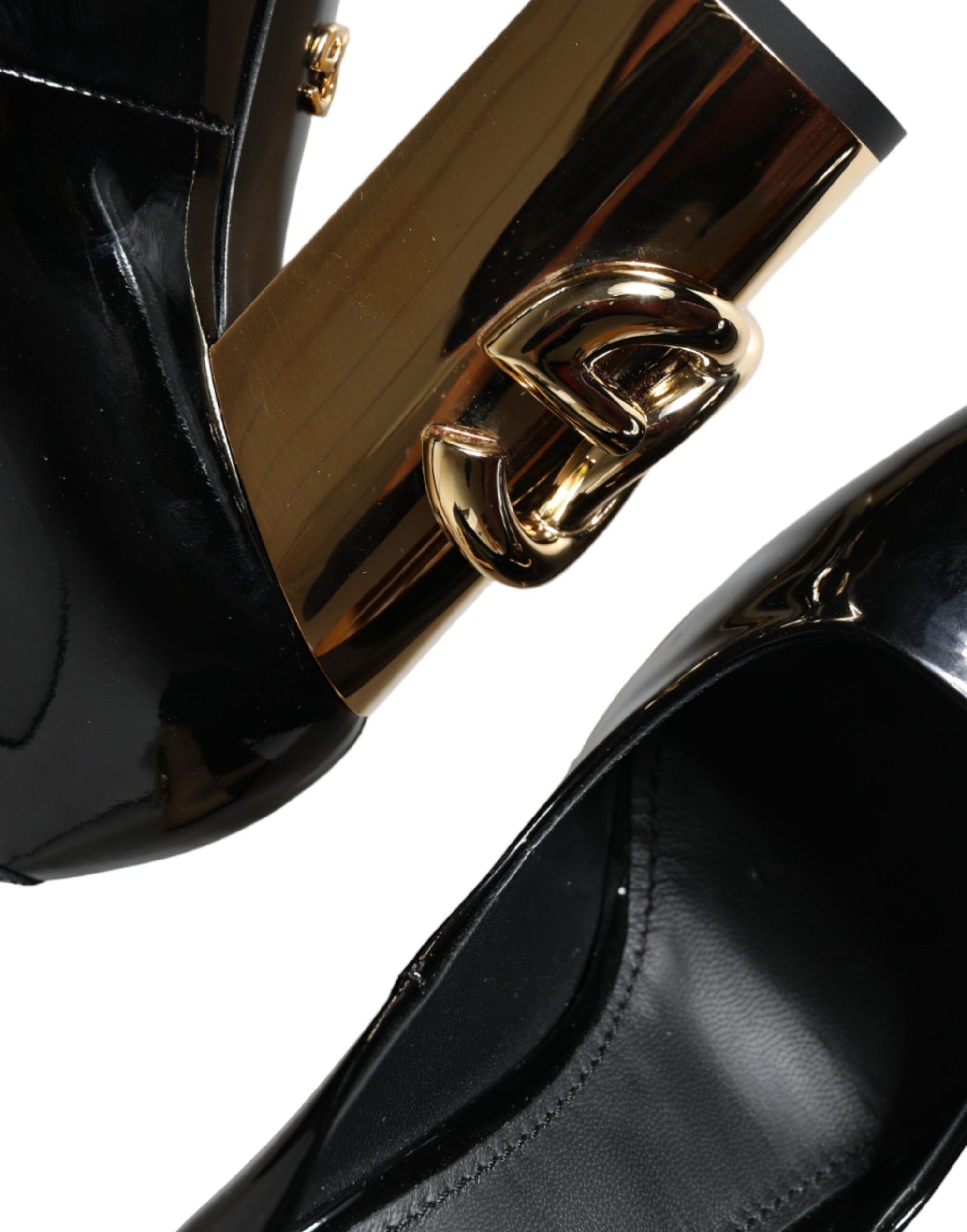 Dolce &amp; Gabbana Black Gold Patent Leather Logo Heels Pumps Shoes