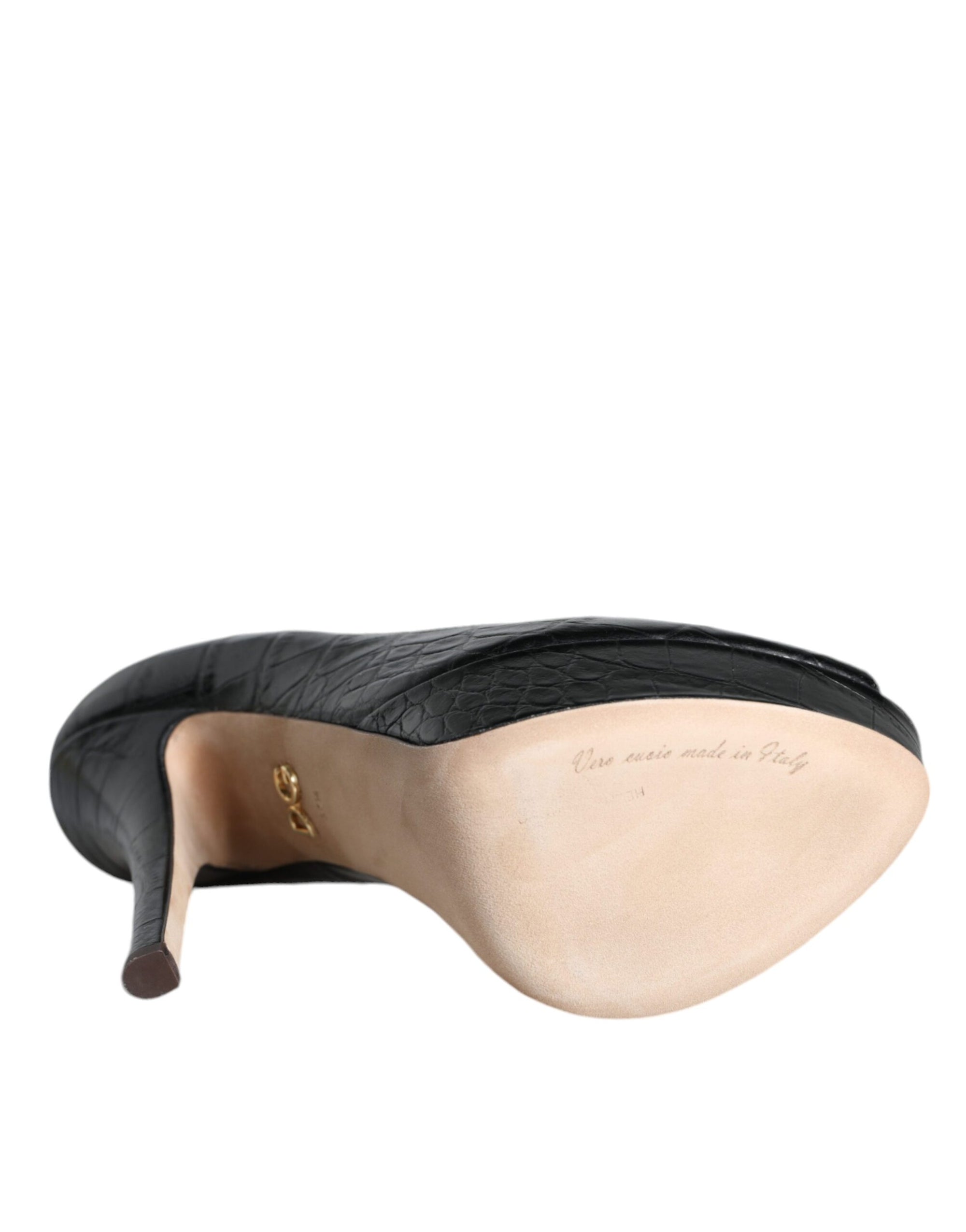 Dolce &amp; Gabbana Black Leather Platform Heels Pumps Shoes
