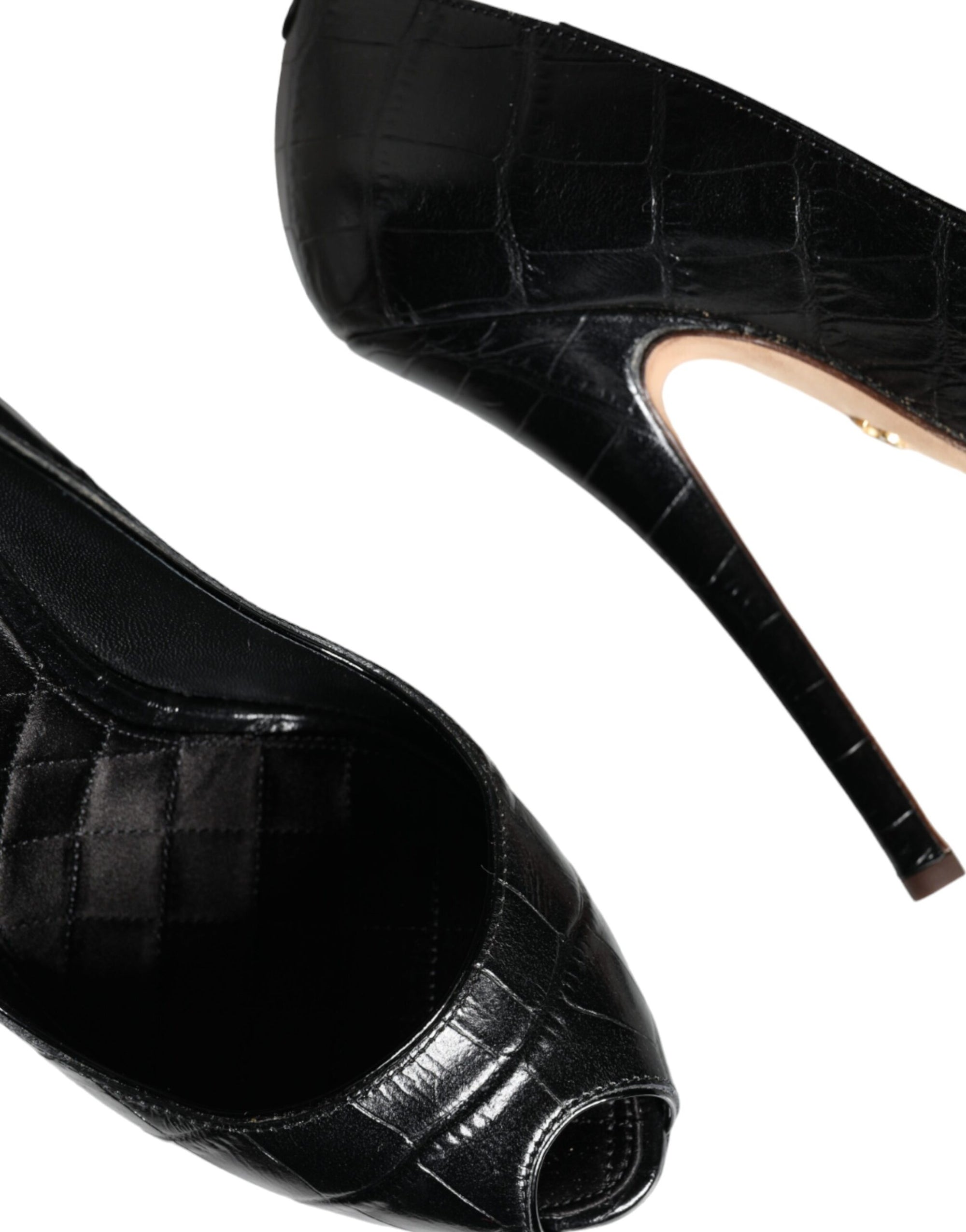 Dolce &amp; Gabbana Black Leather Platform Heels Pumps Shoes