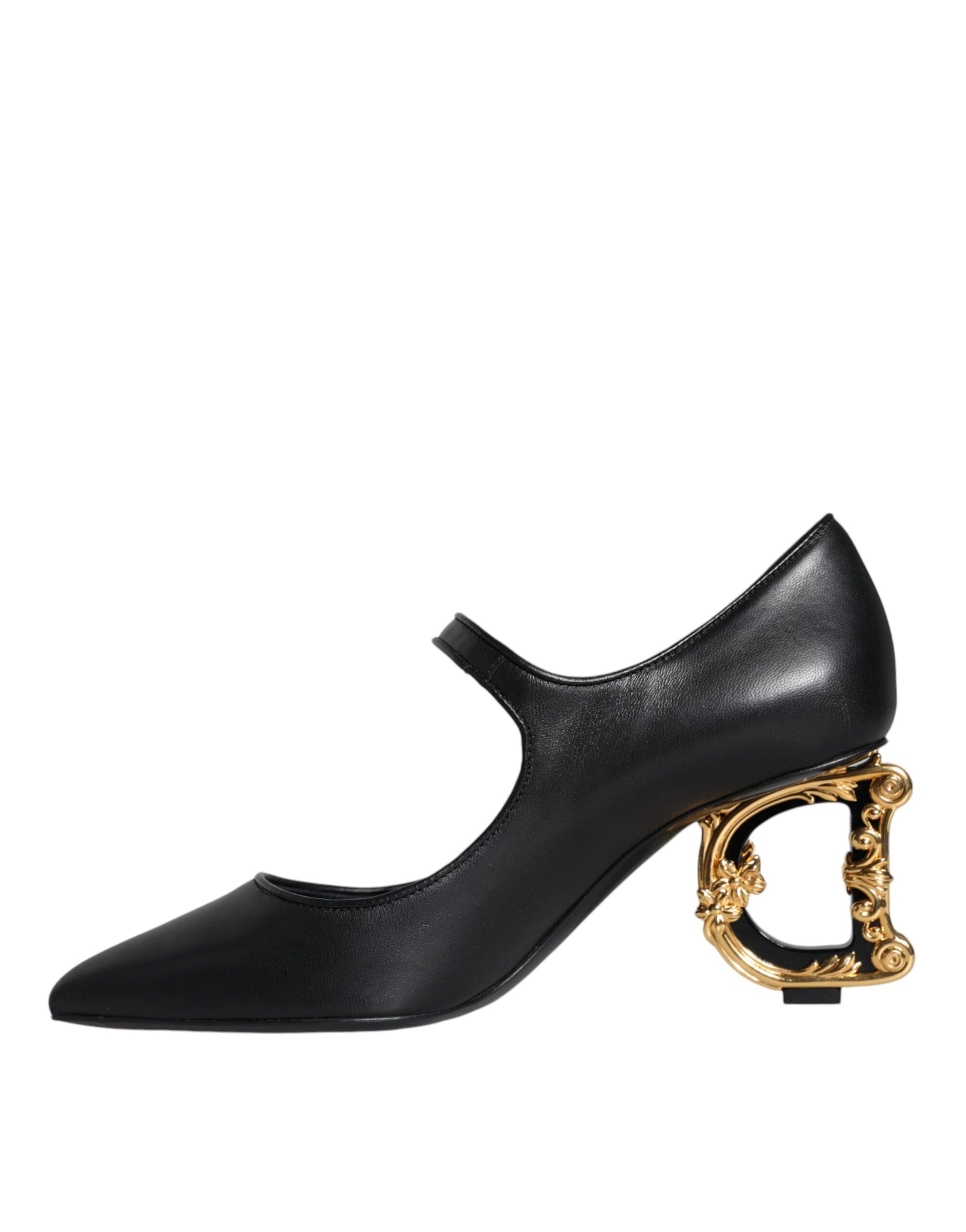 Dolce &amp; Gabbana Black Leather Logo Heels Mary Janes Pumps Shoes