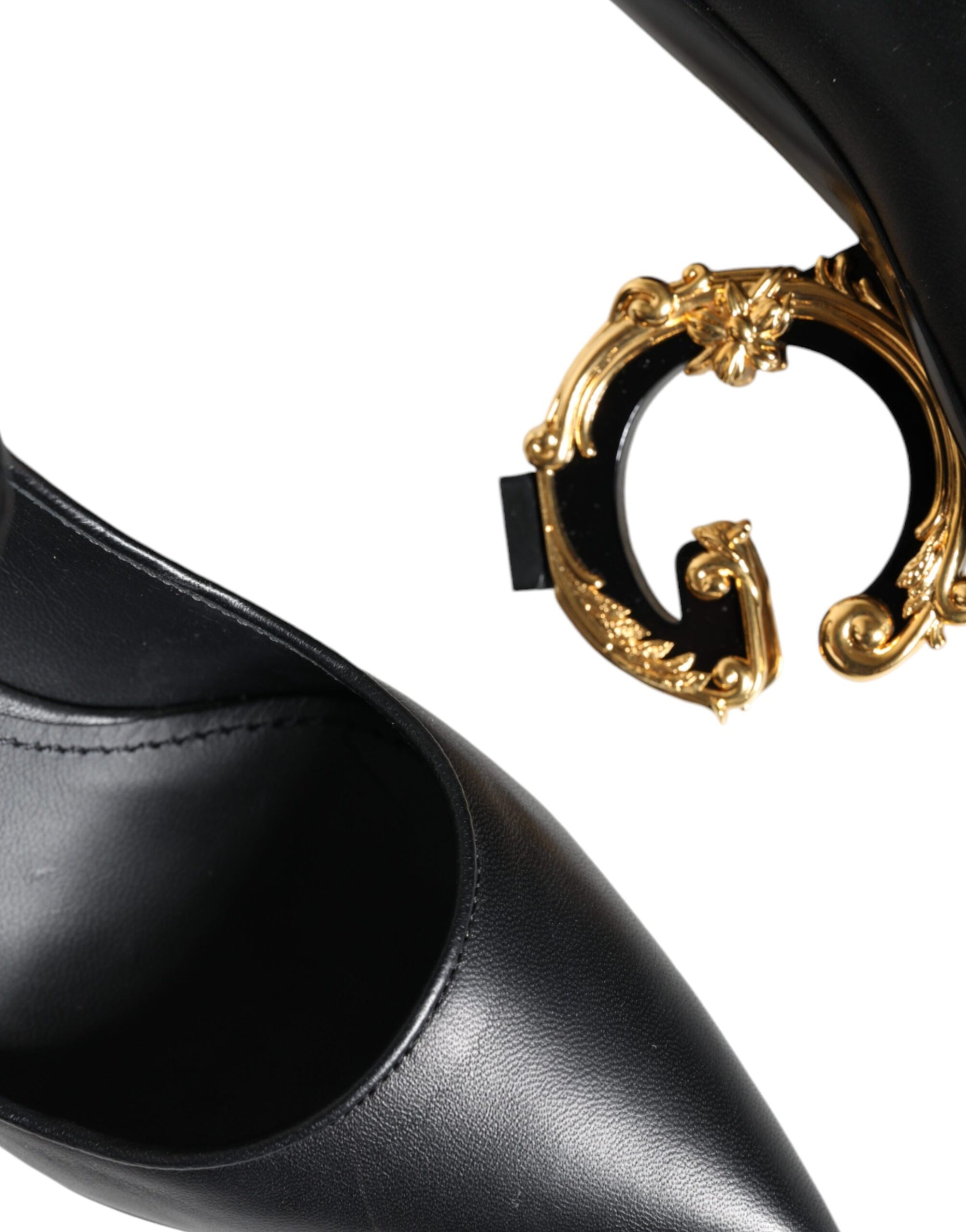Dolce &amp; Gabbana Black Leather Logo Heels Mary Janes Pumps Shoes