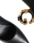 Dolce & Gabbana Black Leather Logo Heels Mary Janes Pumps Shoes