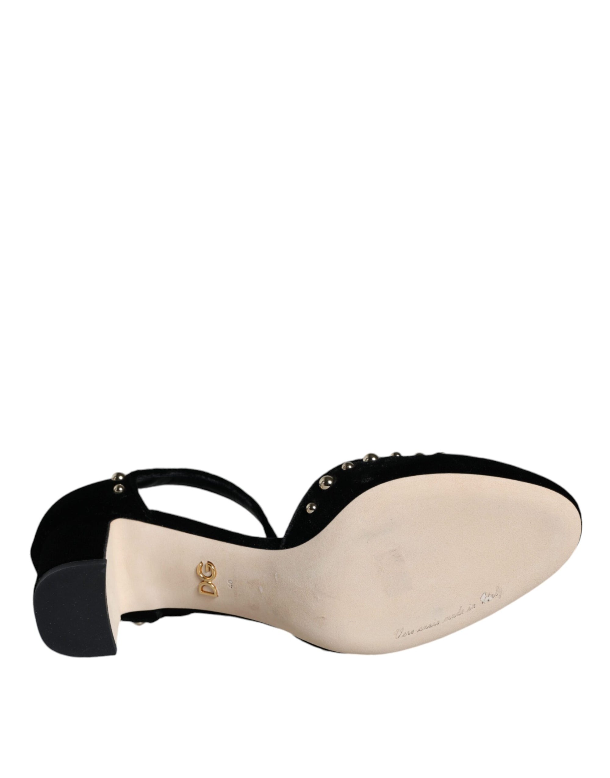 Dolce &amp; Gabbana Black Velvet Roses Ankle Strap Pumps Shoes