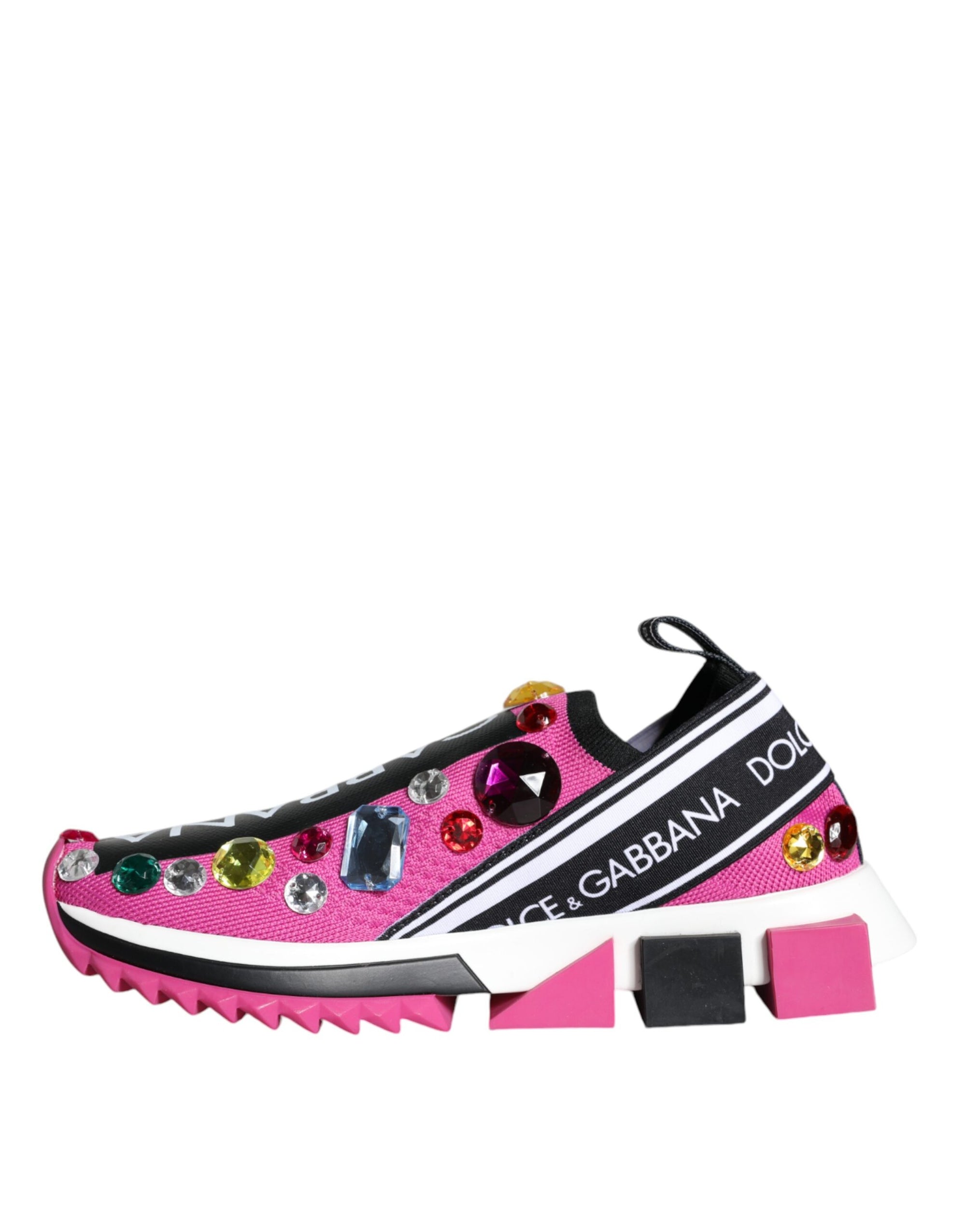 Dolce &amp; Gabbana Pink Sorrento Crystals Low Top Sneakers Shoes