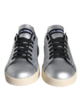 Dolce & Gabbana Silver Portofino Calf Leather Sneakers Shoes
