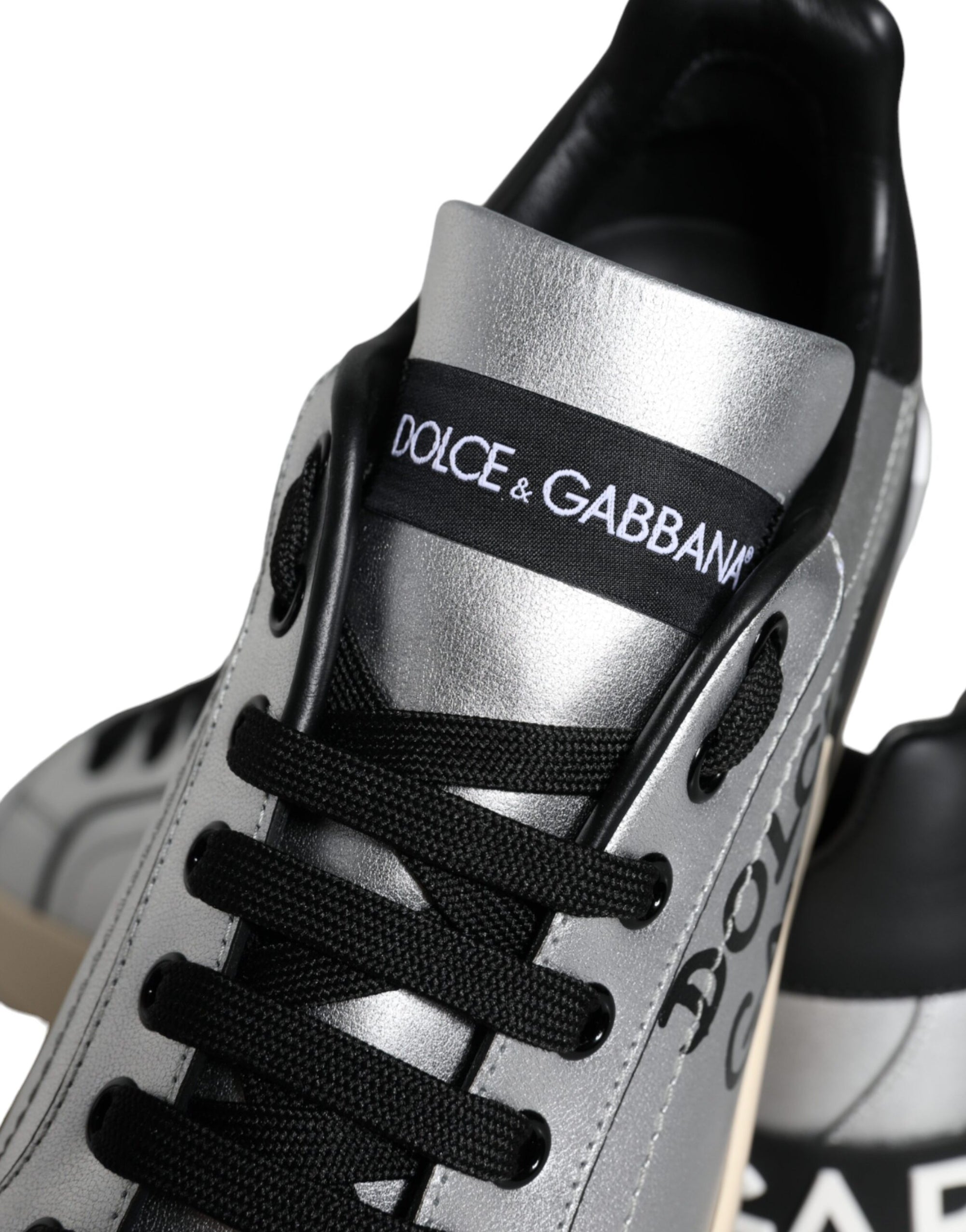 Dolce &amp; Gabbana Silver Portofino Calf Leather Sneakers Shoes