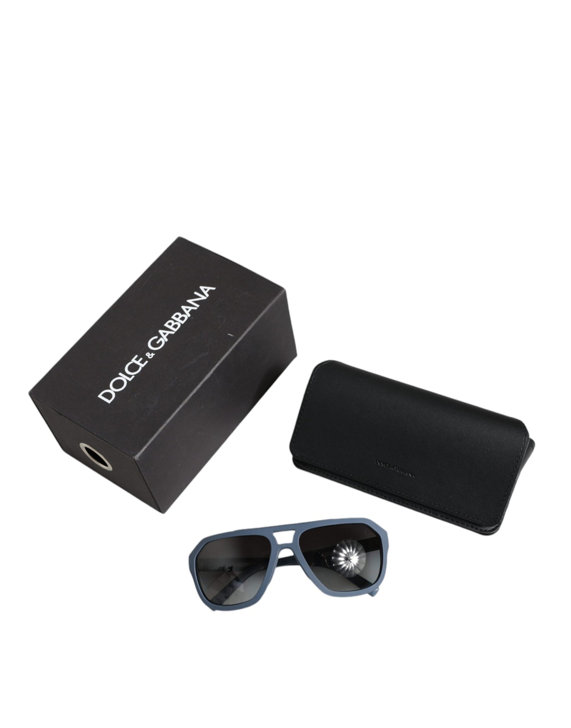 Dolce &amp; Gabbana Blue Metal Frame Rubber Skin Polarized Mirror Lens Sunglasses