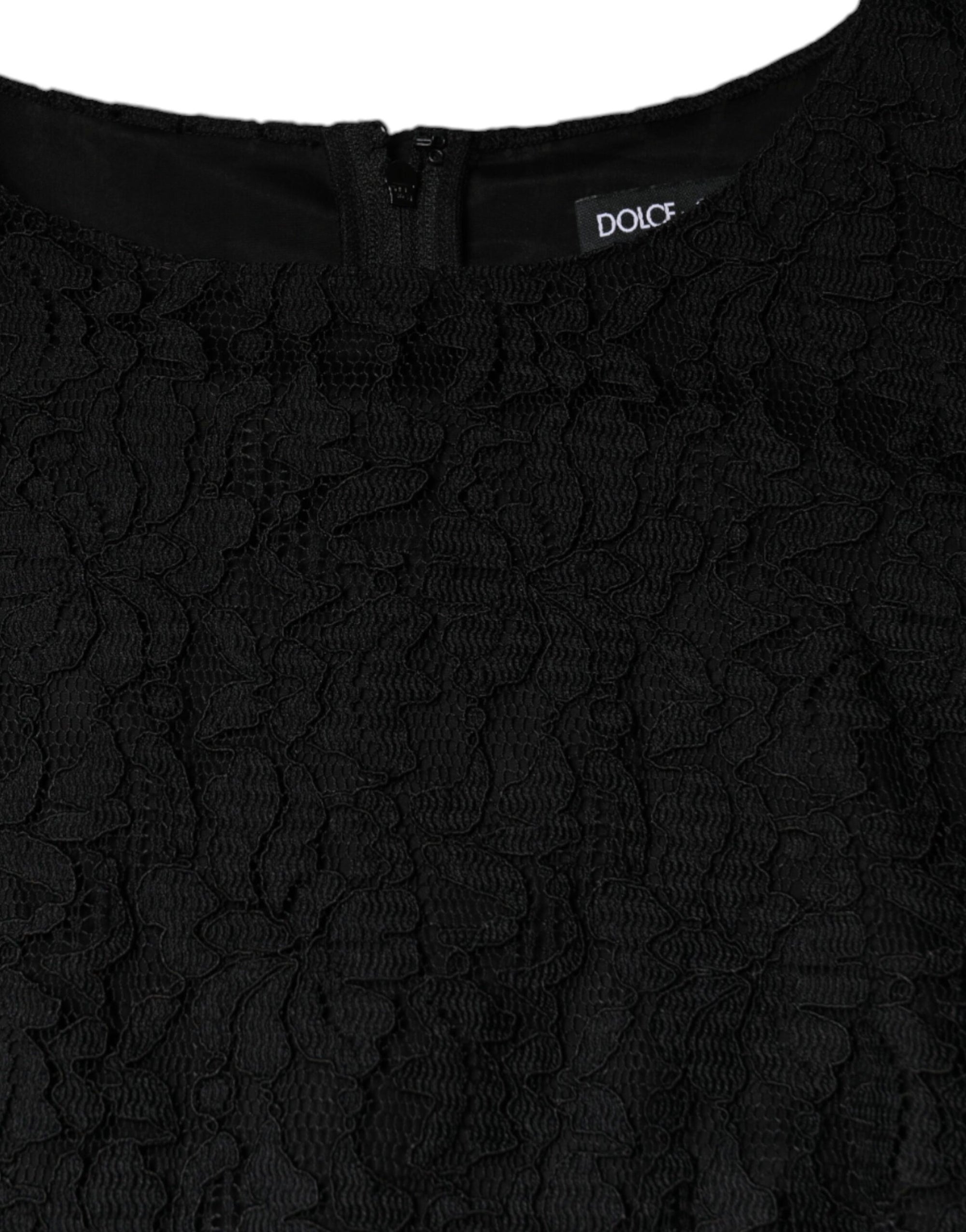 Dolce &amp; Gabbana Black Floral Lace Sheath Sleeveless Mini Dress