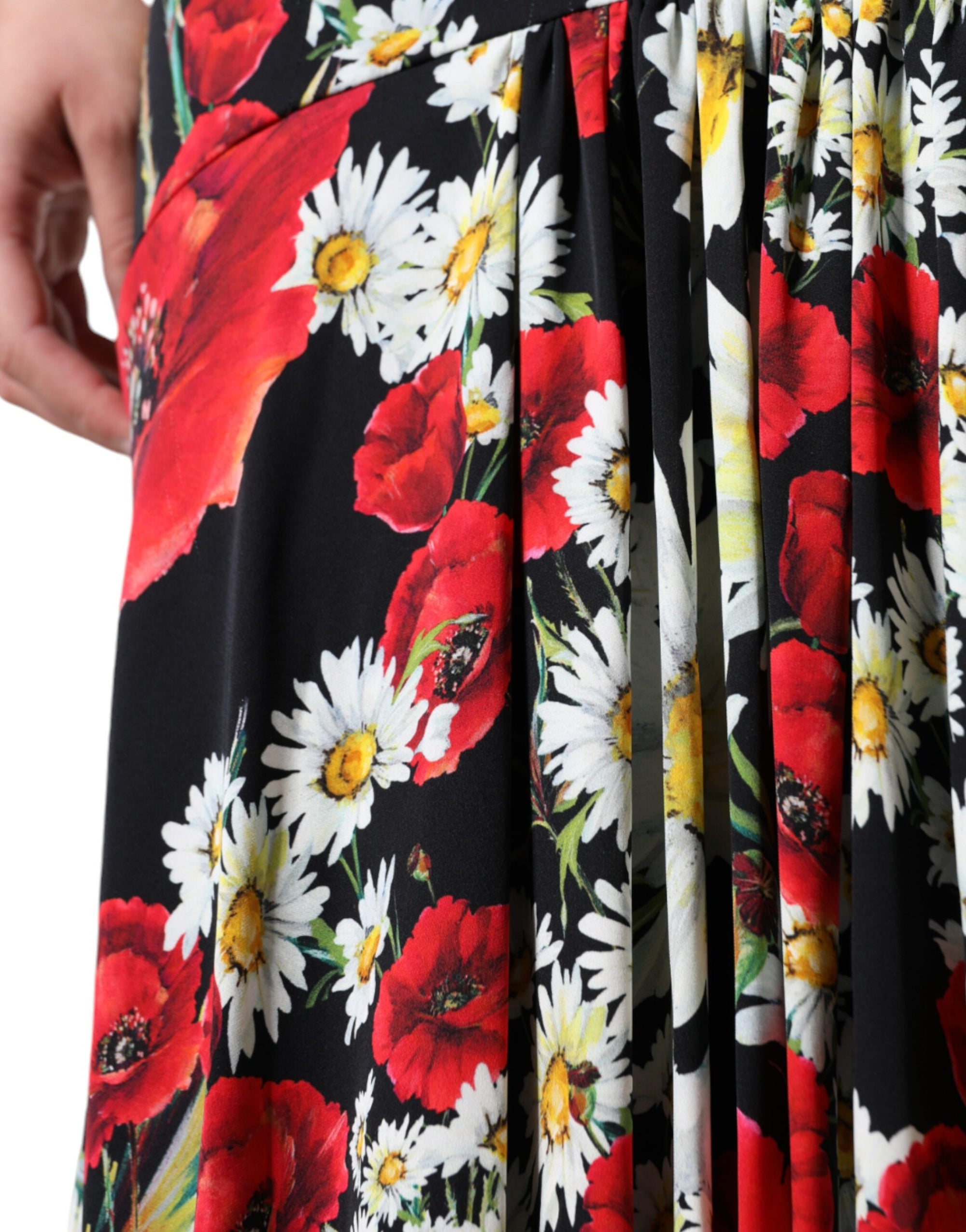 Dolce &amp; Gabbana Black Floral Silk Sleeveless Long Gown Dress