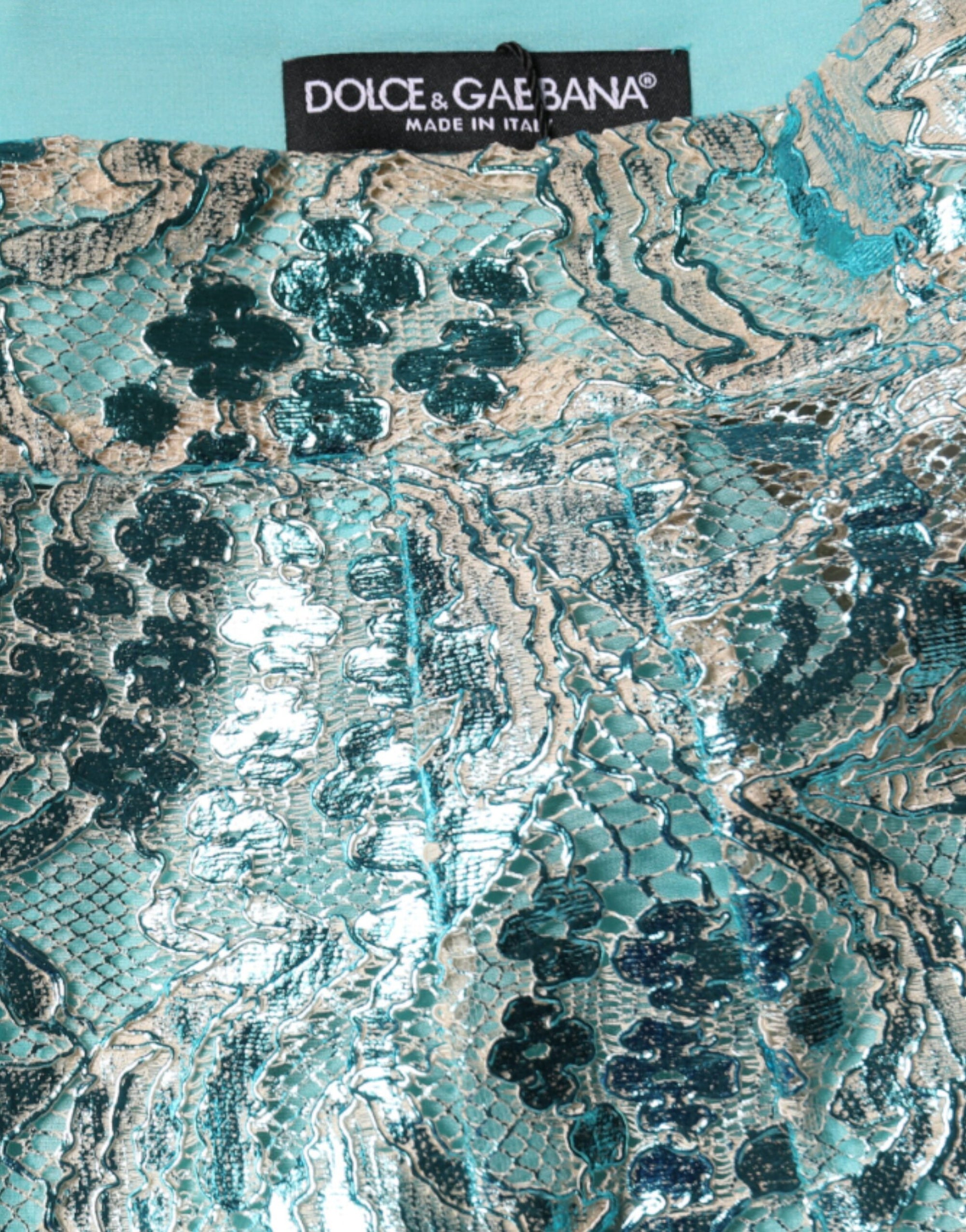 Dolce &amp; Gabbana Blue Floral Brocade High Waist Mini Skirt