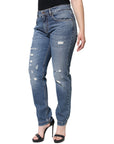 Dolce & Gabbana Blue Cotton Tattered Boyfriend Denim Jeans
