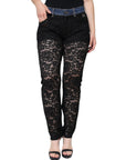 Dolce & Gabbana Black Floral Lace Front Skinny Denim Jeans