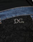 Dolce & Gabbana Black Floral Lace Front Skinny Denim Jeans