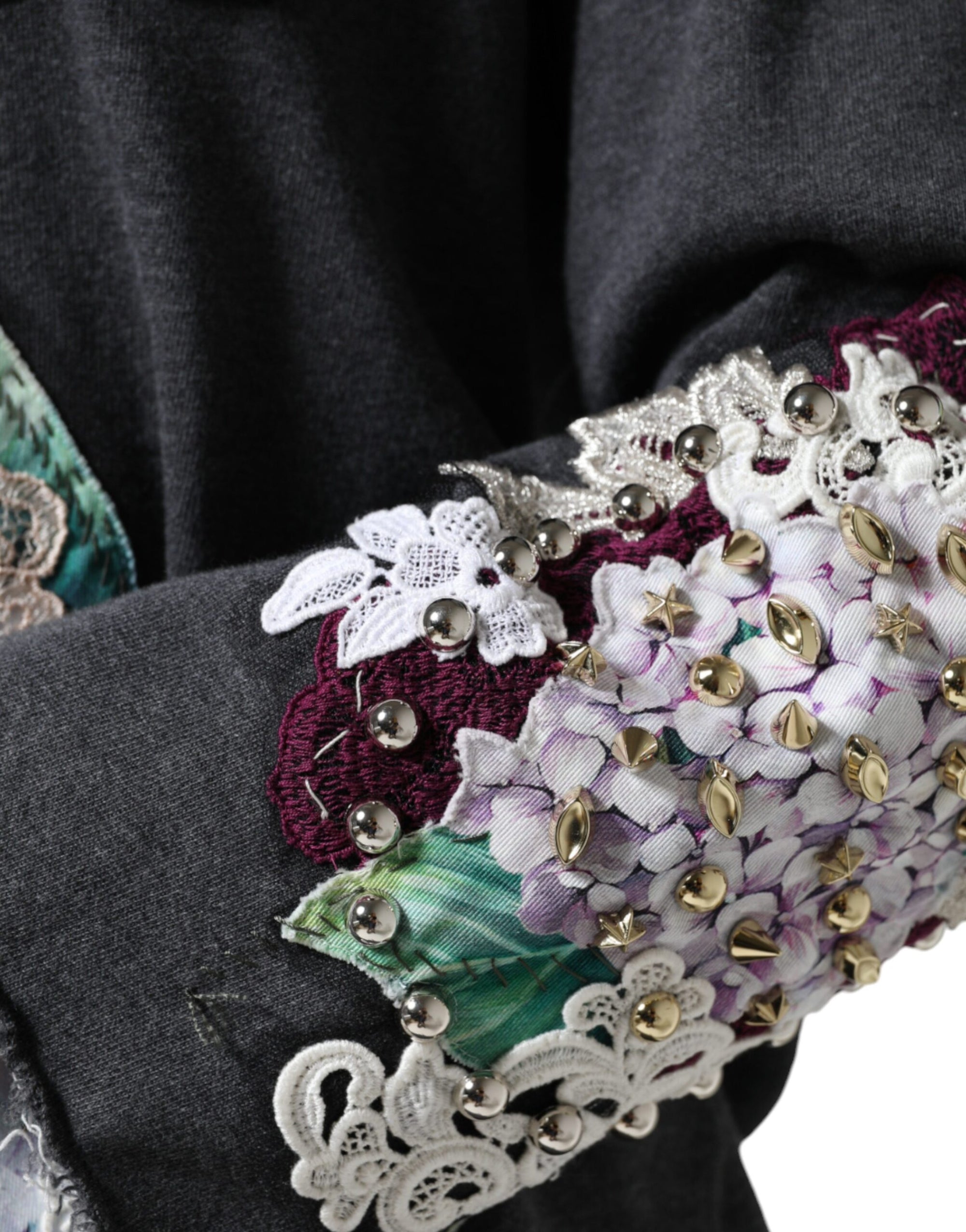 Dolce &amp; Gabbana Gray Hydrangea CollegeStudded Floral Sweater