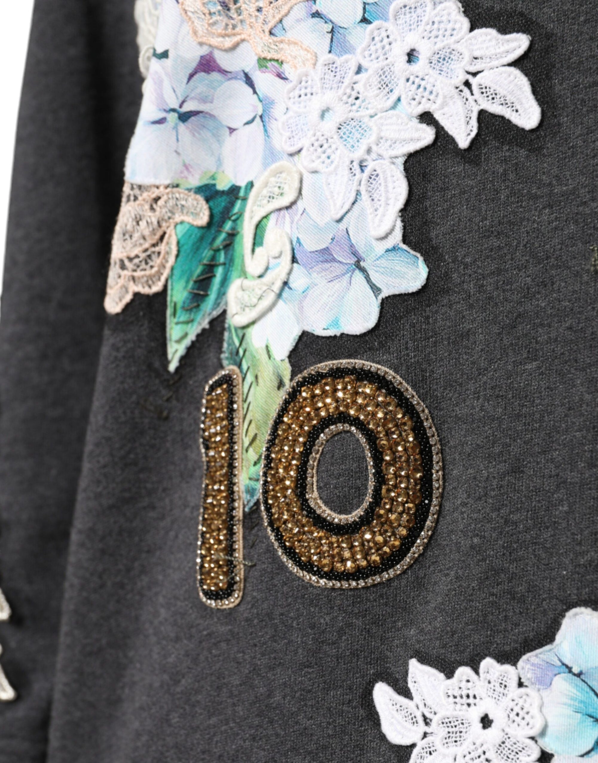Dolce &amp; Gabbana Gray Hydrangea CollegeStudded Floral Sweater
