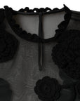 Dolce & Gabbana Black Nylon Mesh Transparent Floral Blouse