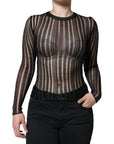 Dolce & Gabbana Black Stripe See Through Long Sleeves Top