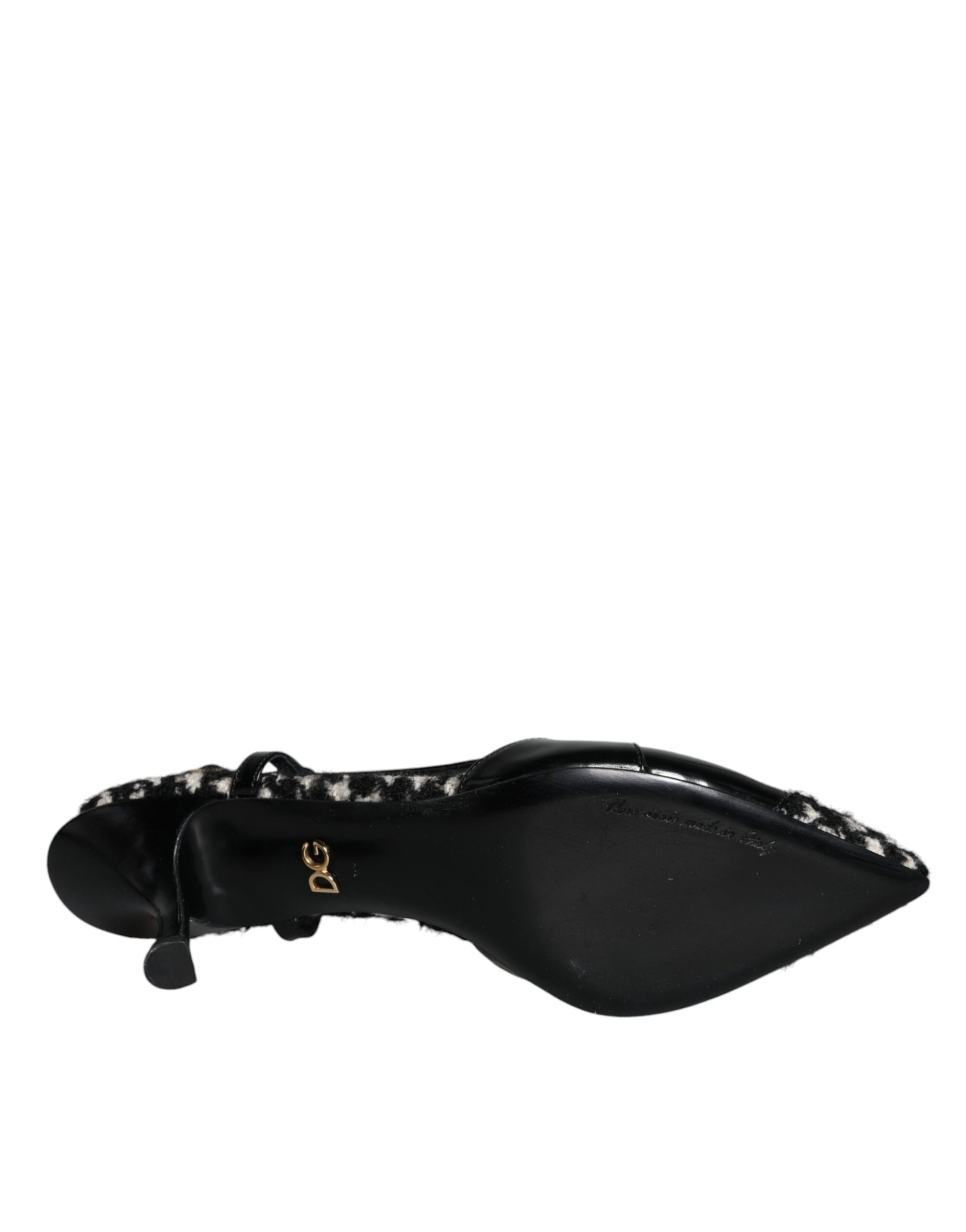 Dolce &amp; Gabbana Black Leather Houndstooth Slingback Shoes