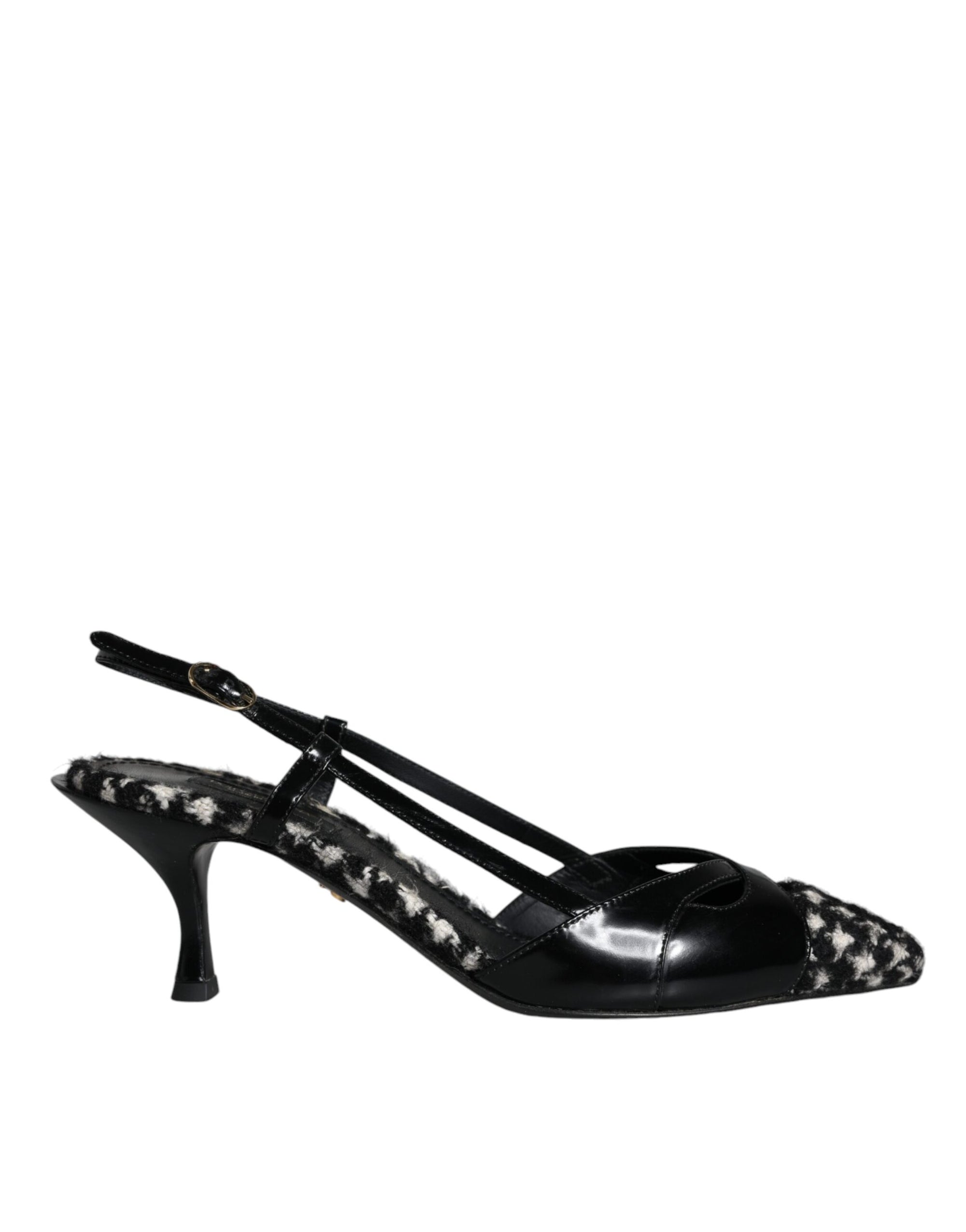 Dolce &amp; Gabbana Black Leather Houndstooth Slingback Shoes