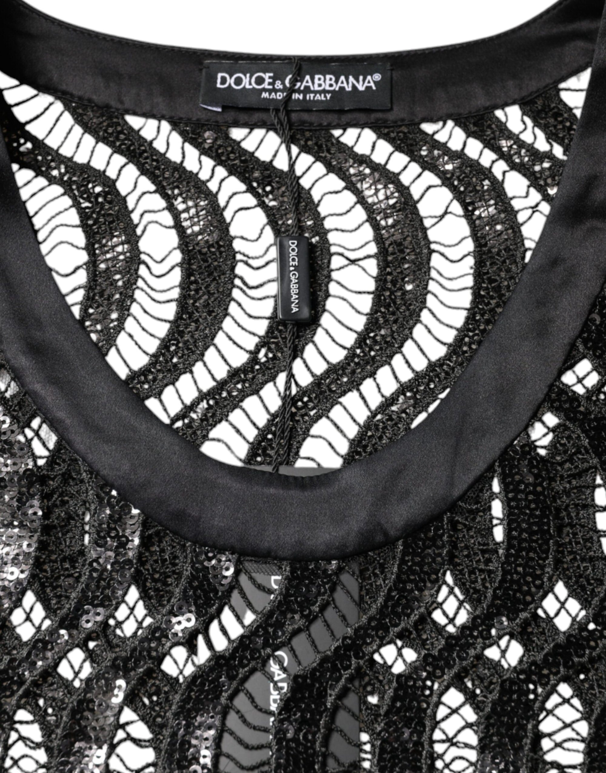 Dolce &amp; Gabbana Black Sequin Sleeveless Tank Blouse Top