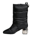 Dolce & Gabbana Black Padded DG Logo Heels Boots Shoes