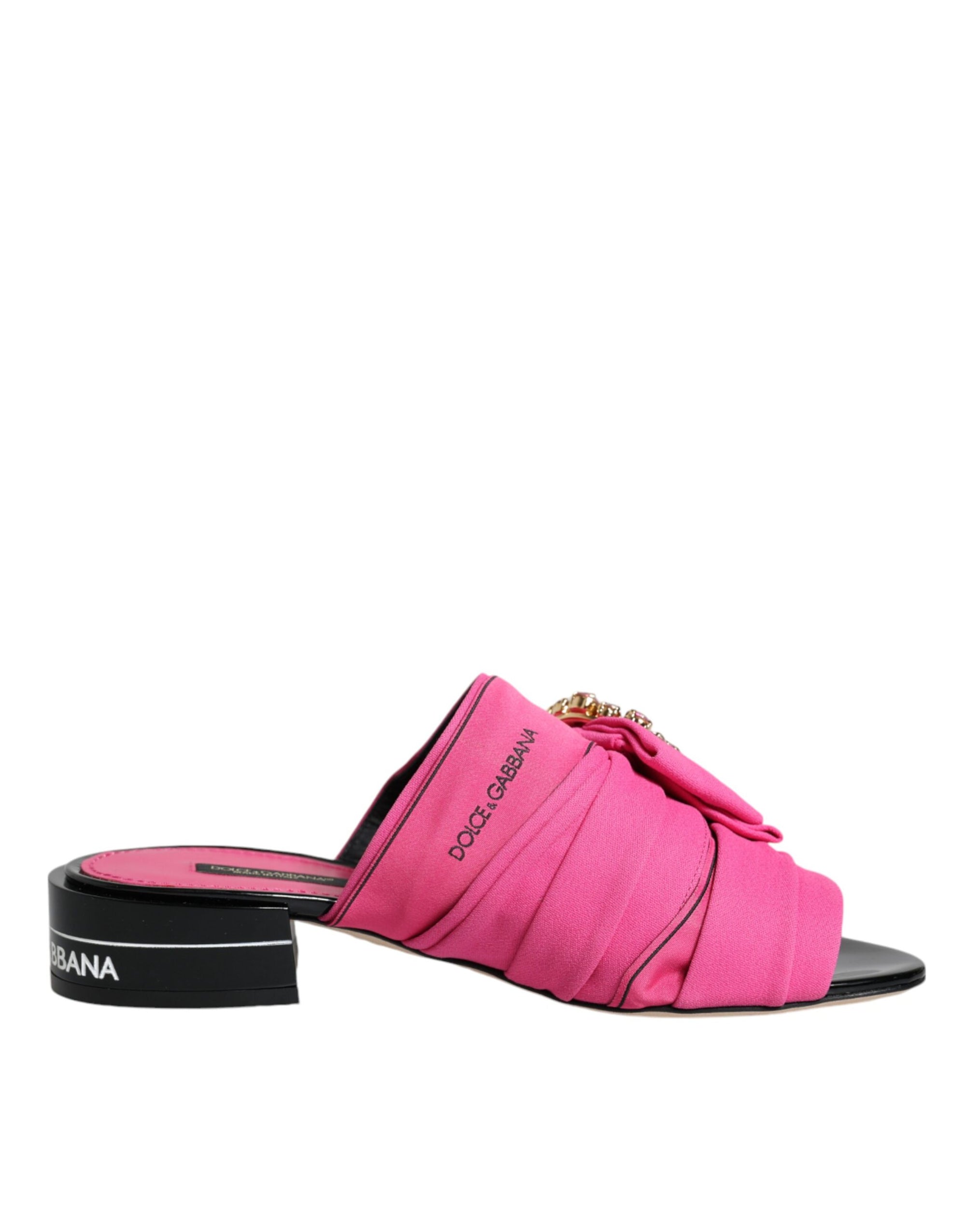 Dolce &amp; Gabbana Pink Black Crystal Slides Sandals Shoes