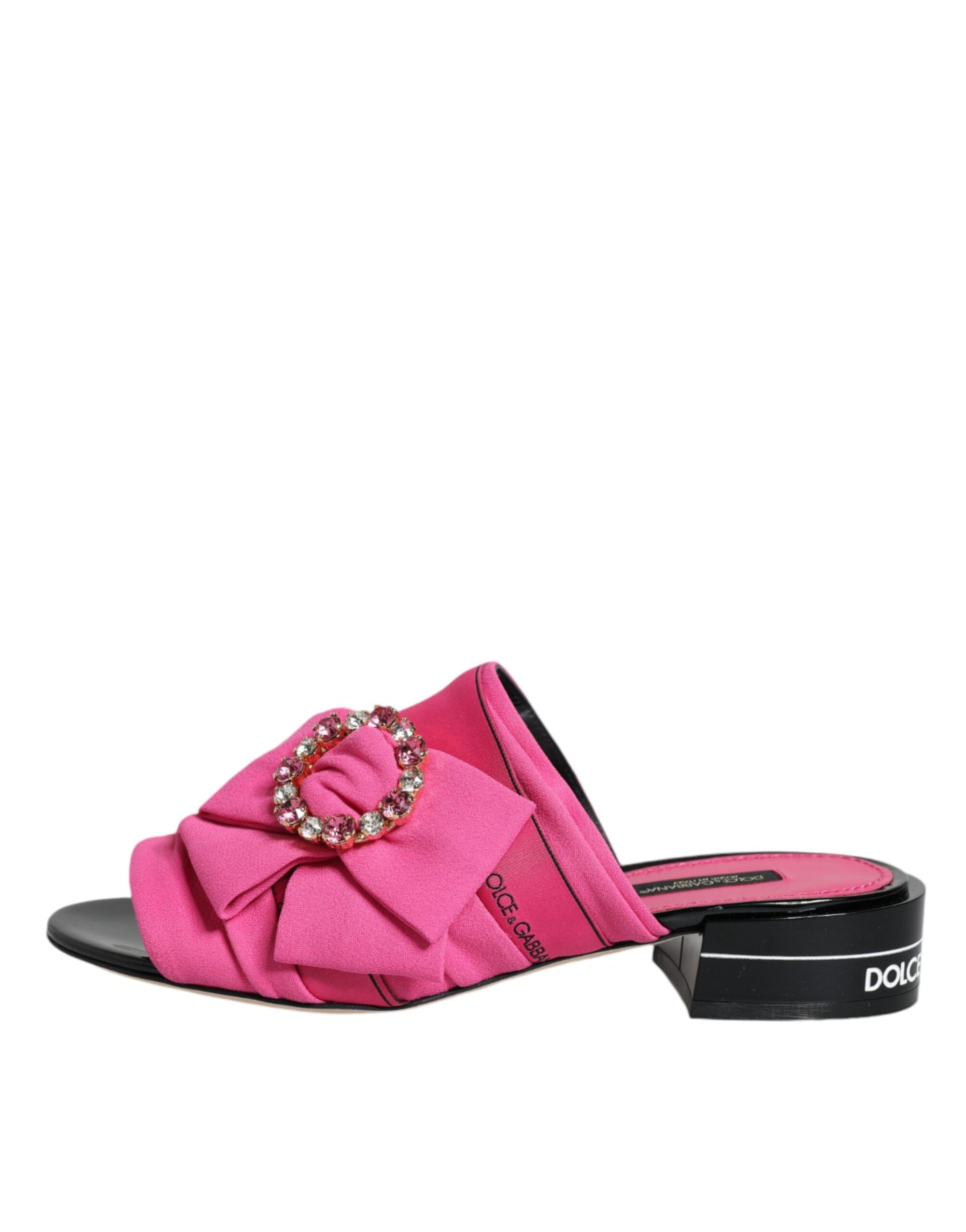 Dolce &amp; Gabbana Pink Black Crystal Slides Sandals Shoes