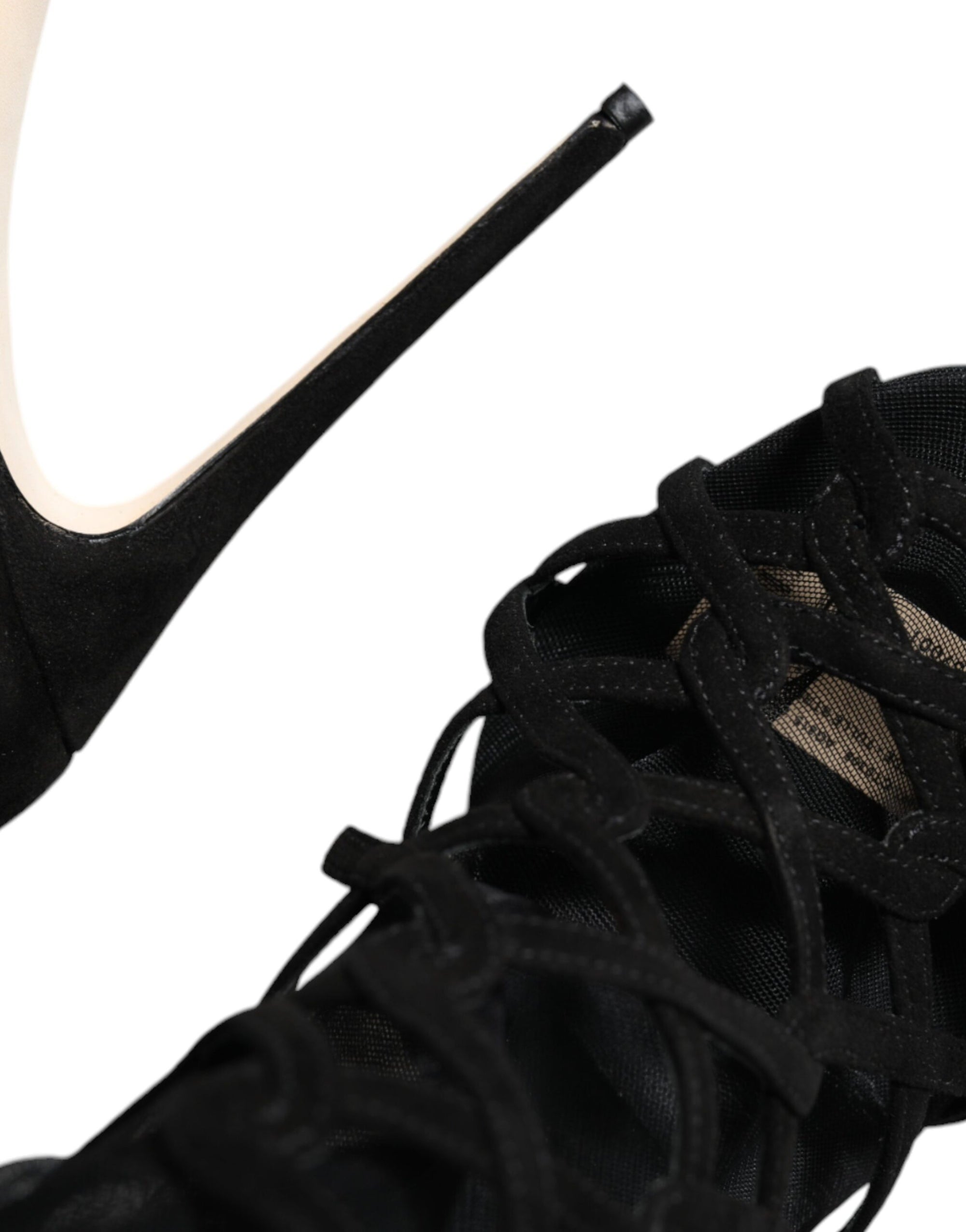 Dolce &amp; Gabbana Black Tulle Stretch Heels Sandals Shoes