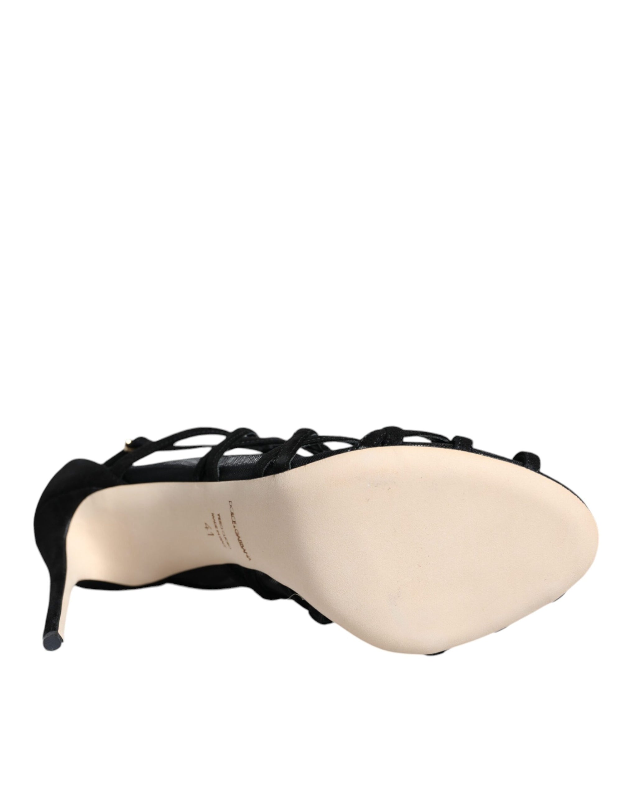 Dolce &amp; Gabbana Black Tulle Stretch Heels Sandals Shoes