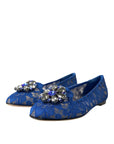 Dolce & Gabbana Blue Lace Crystal Ballet Flats Loafers Shoes
