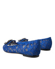 Dolce & Gabbana Blue Lace Crystal Ballet Flats Loafers Shoes