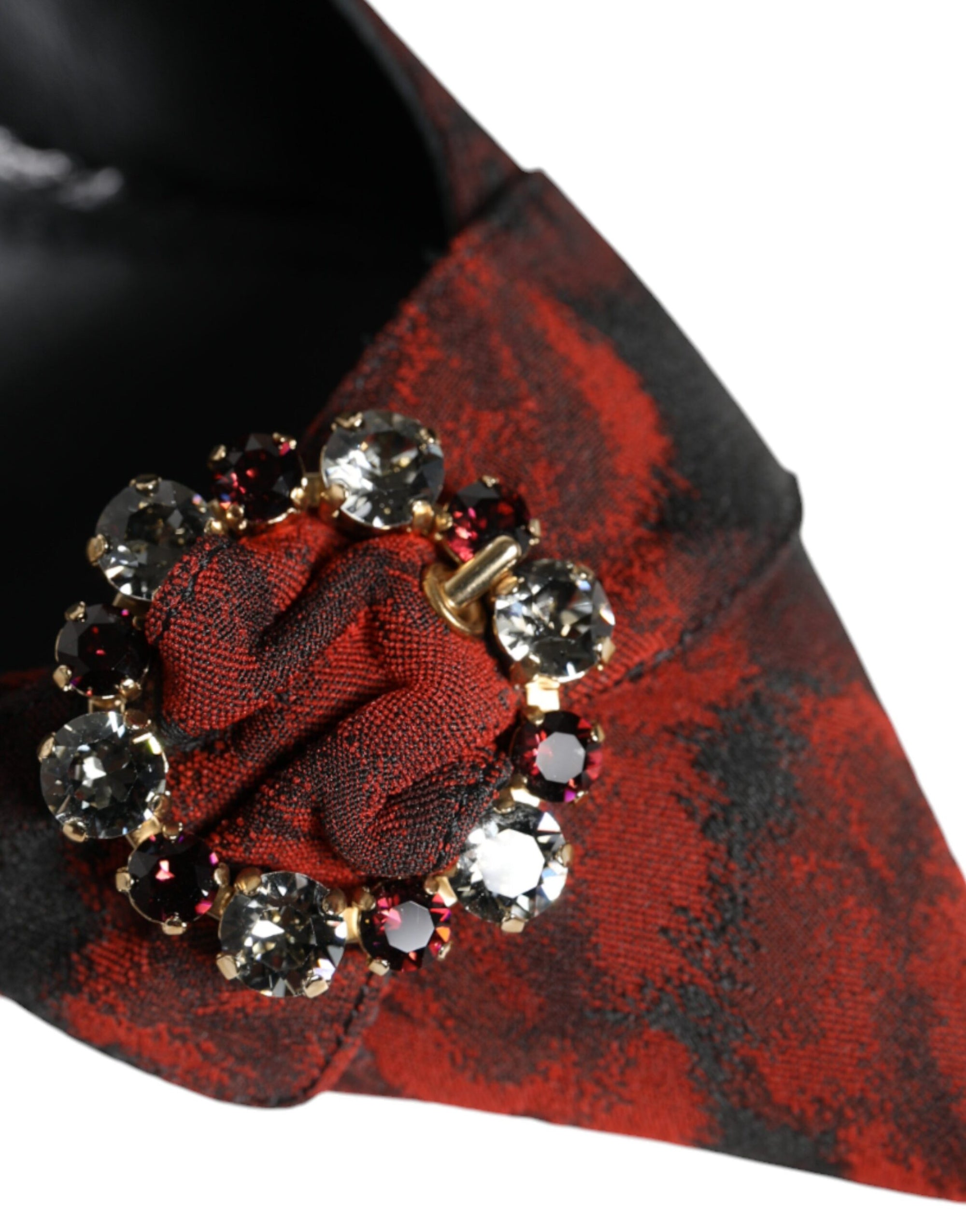 Dolce &amp; Gabbana Black Red Floral Crystal Heel Slingback Shoes