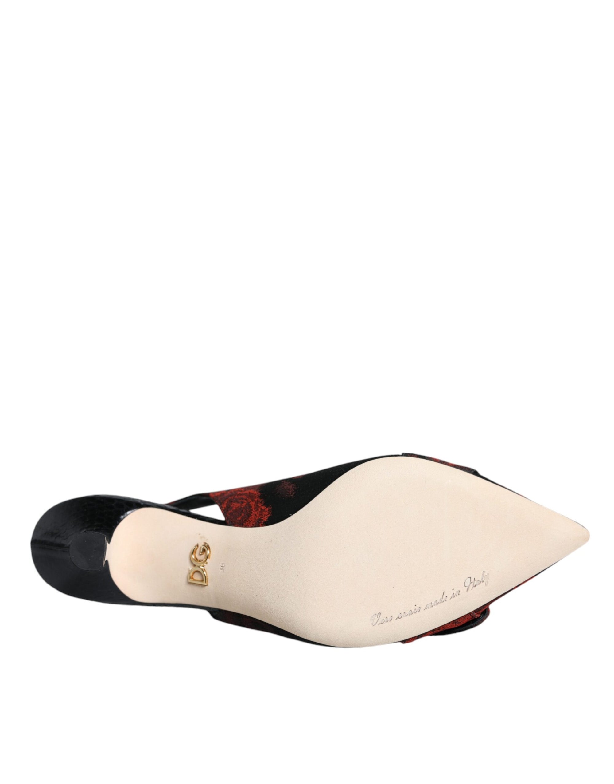 Dolce &amp; Gabbana Black Red Floral Crystal Heel Slingback Shoes