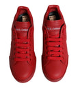 Dolce & Gabbana Red Leather Low Top Women Sneakers Shoes