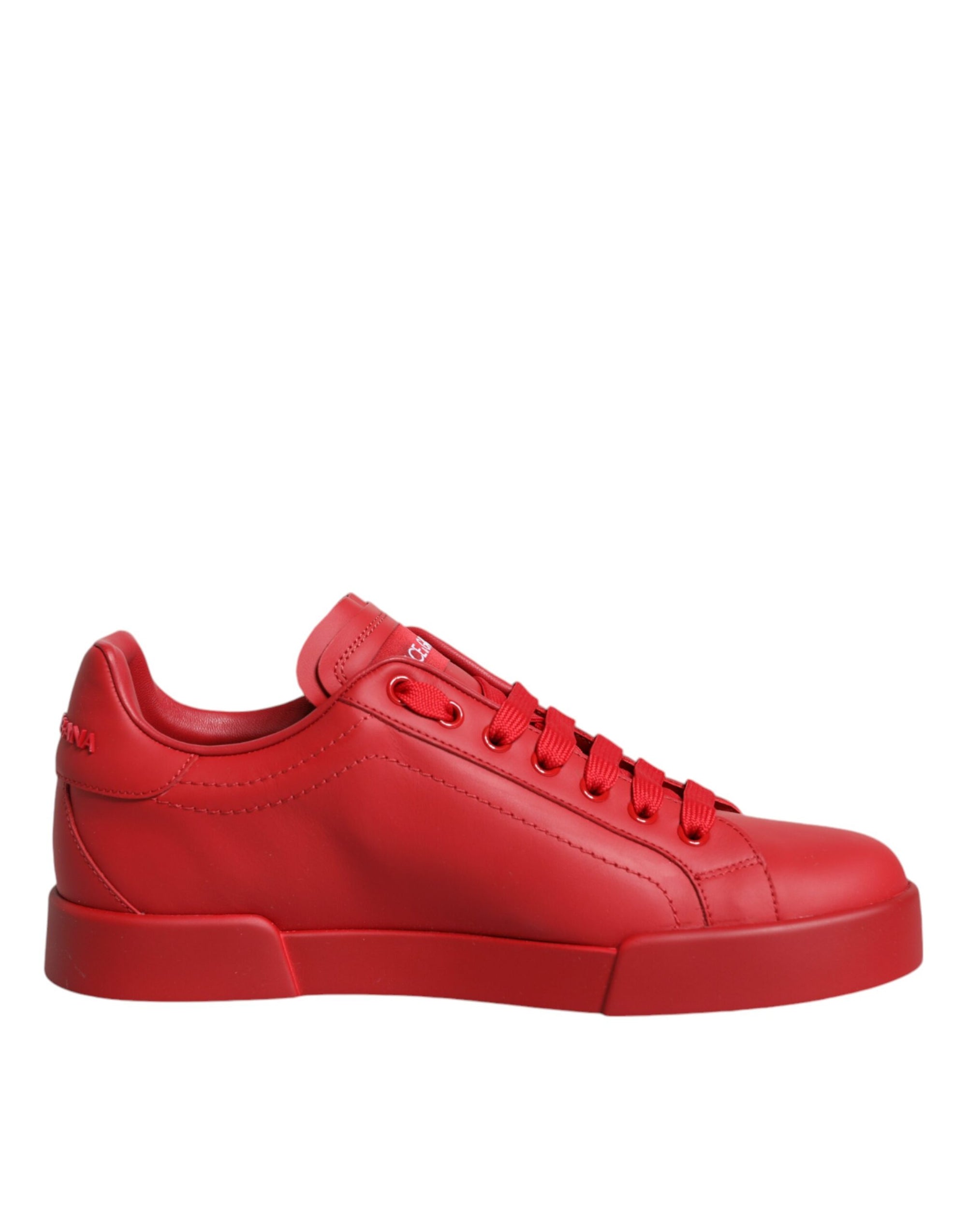 Dolce &amp; Gabbana Red Leather Low Top Women Sneakers Shoes