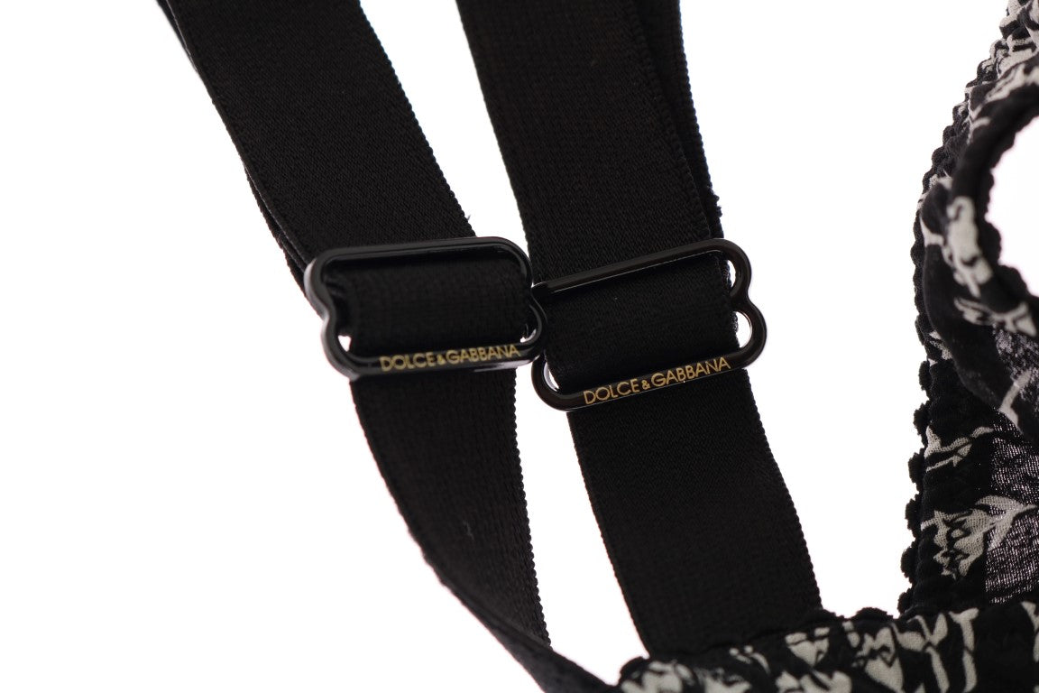 Dolce &amp; Gabbana Elegant Black Floral Lace Silk Bra