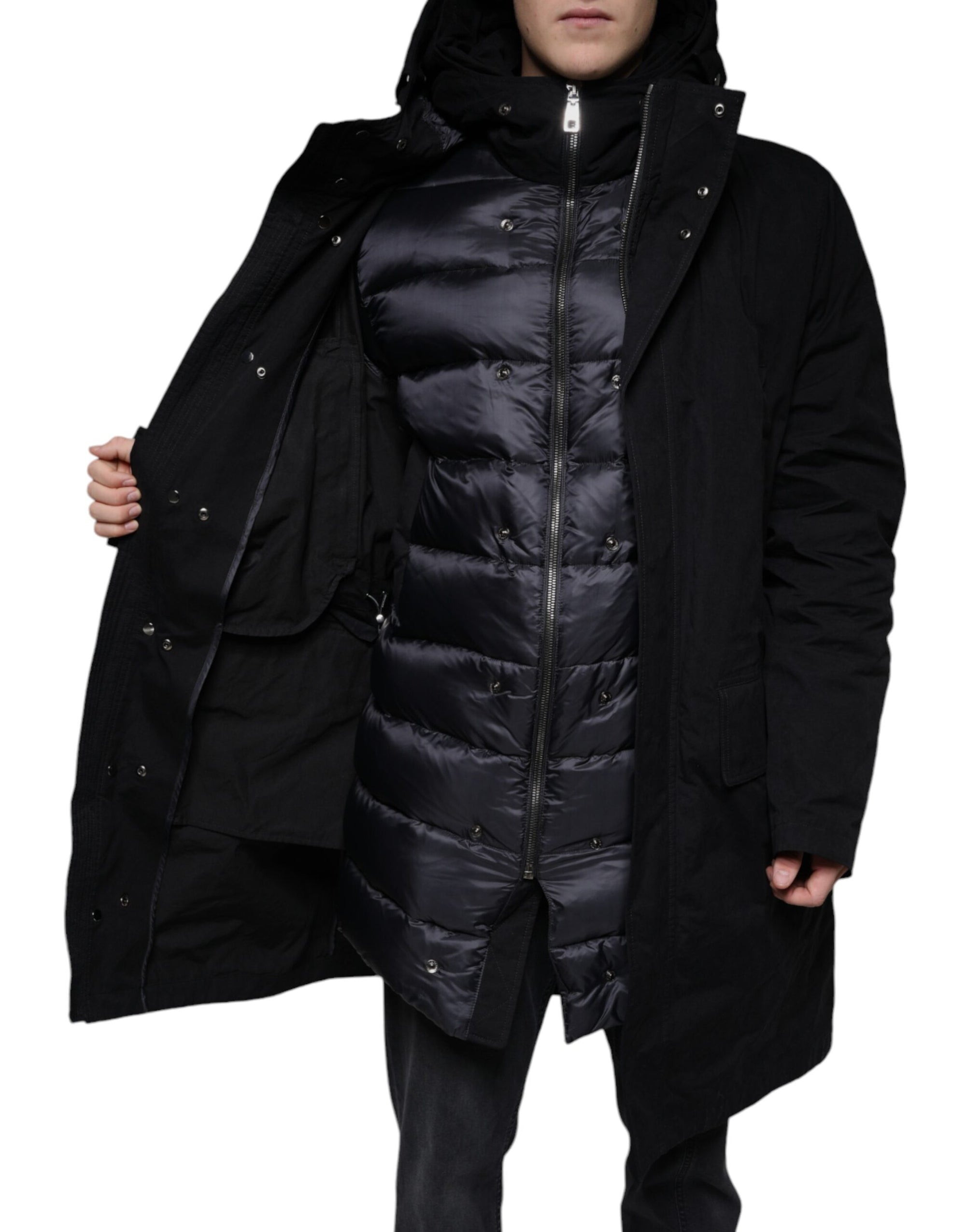 Dolce &amp; Gabbana Black Hooded Parka Cotton Trench Coat Jacket