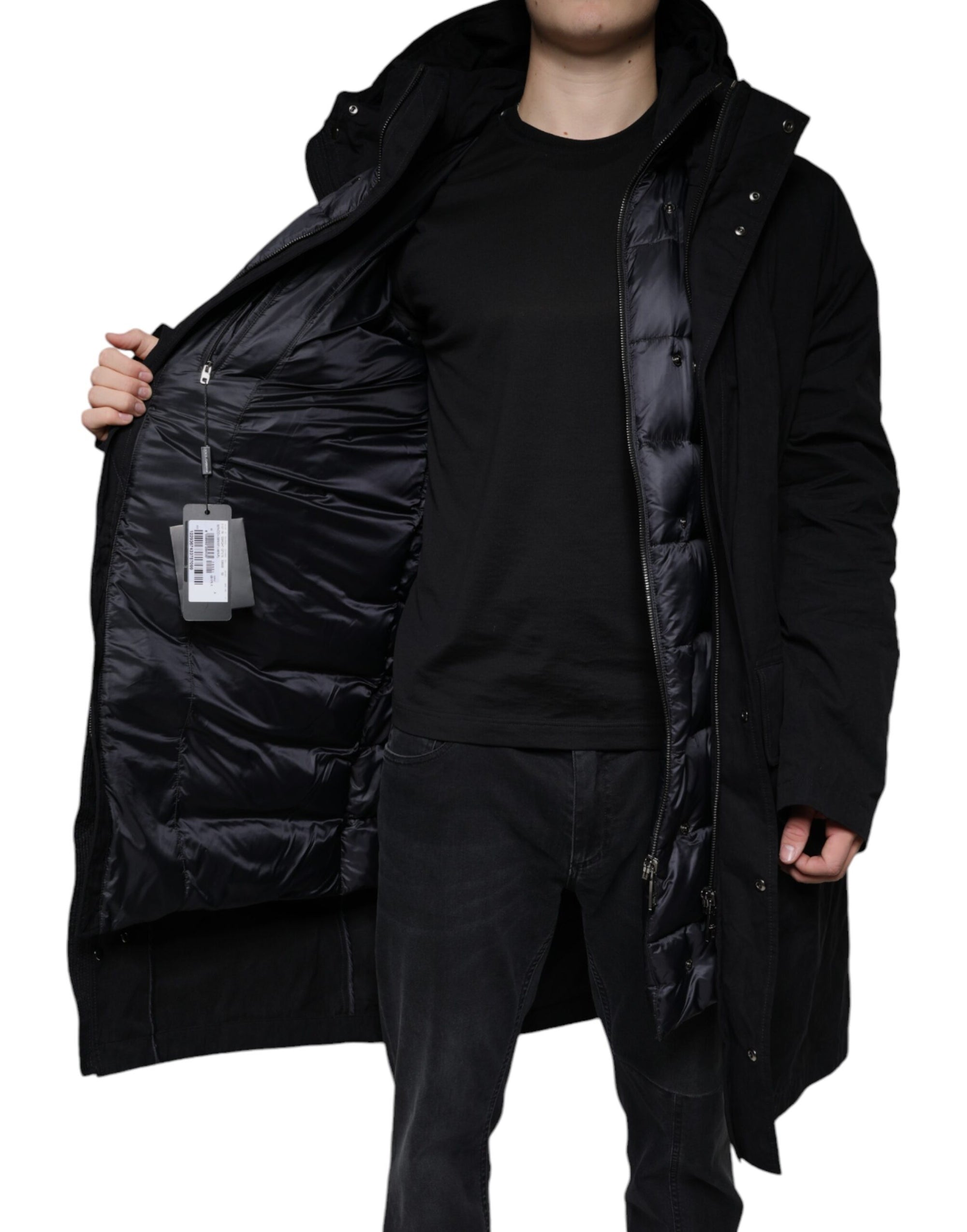 Dolce &amp; Gabbana Black Hooded Parka Cotton Trench Coat Jacket