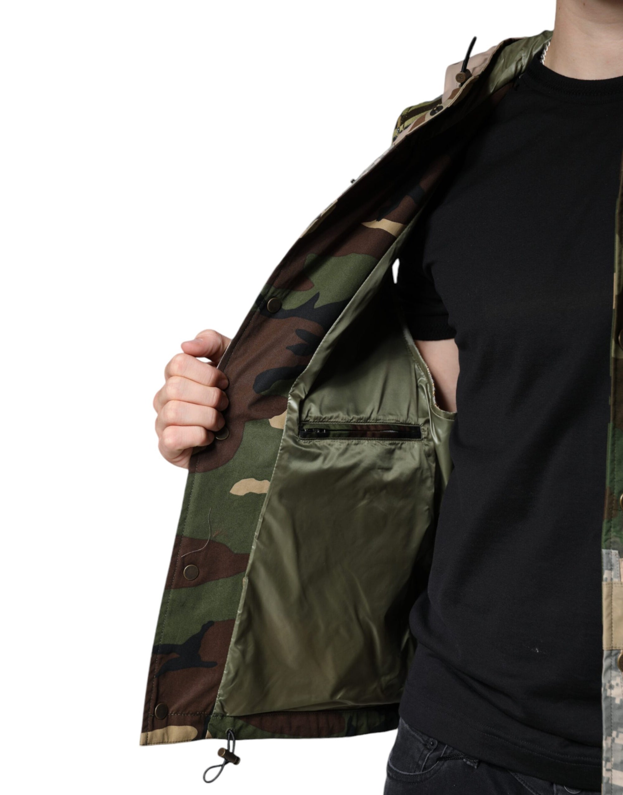 Dolce &amp; Gabbana Multicolor Patchwork Hooded Vest Jacket
