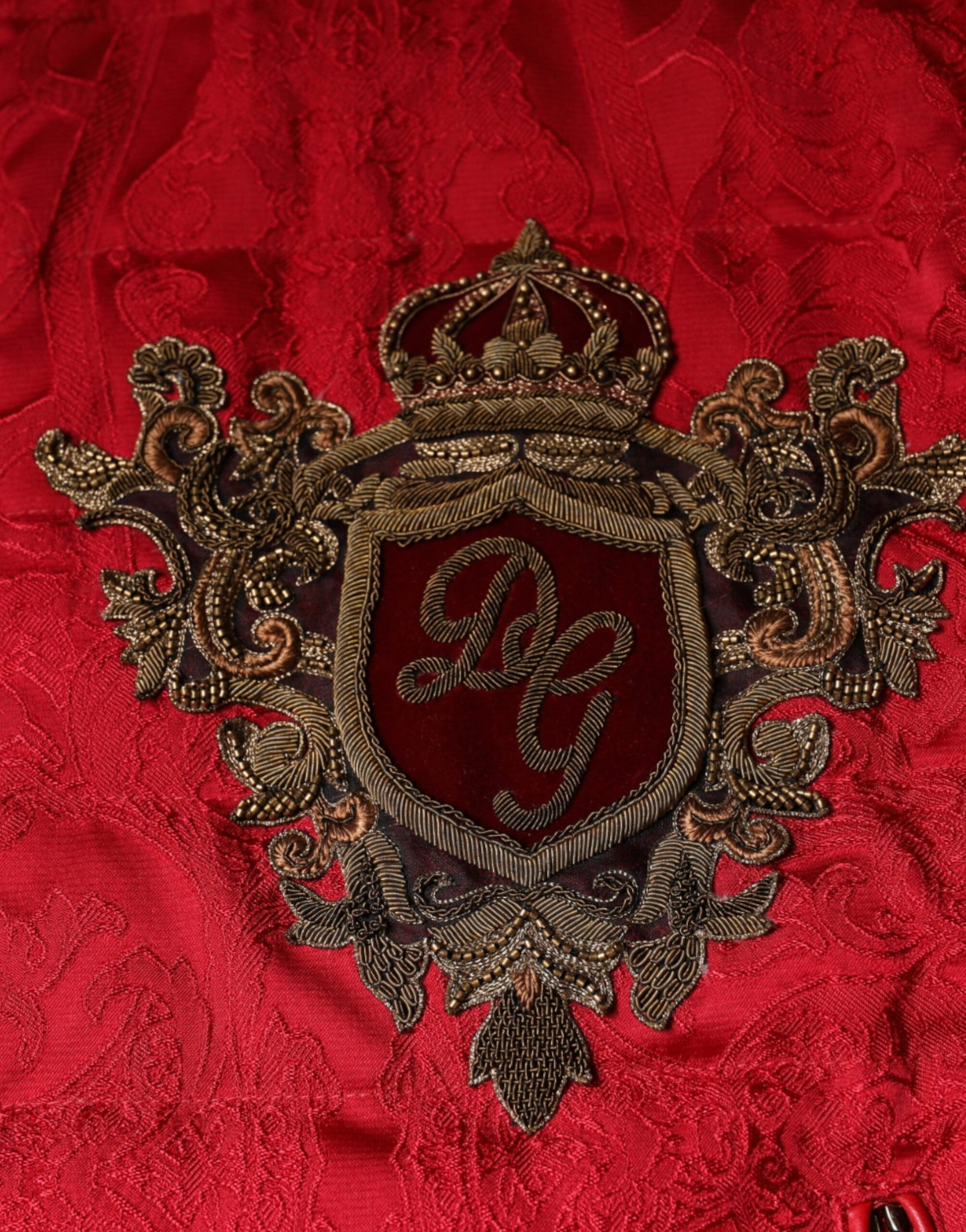 Dolce &amp; Gabbana Red Quilted Bomber Gold Crown Logo Jacket