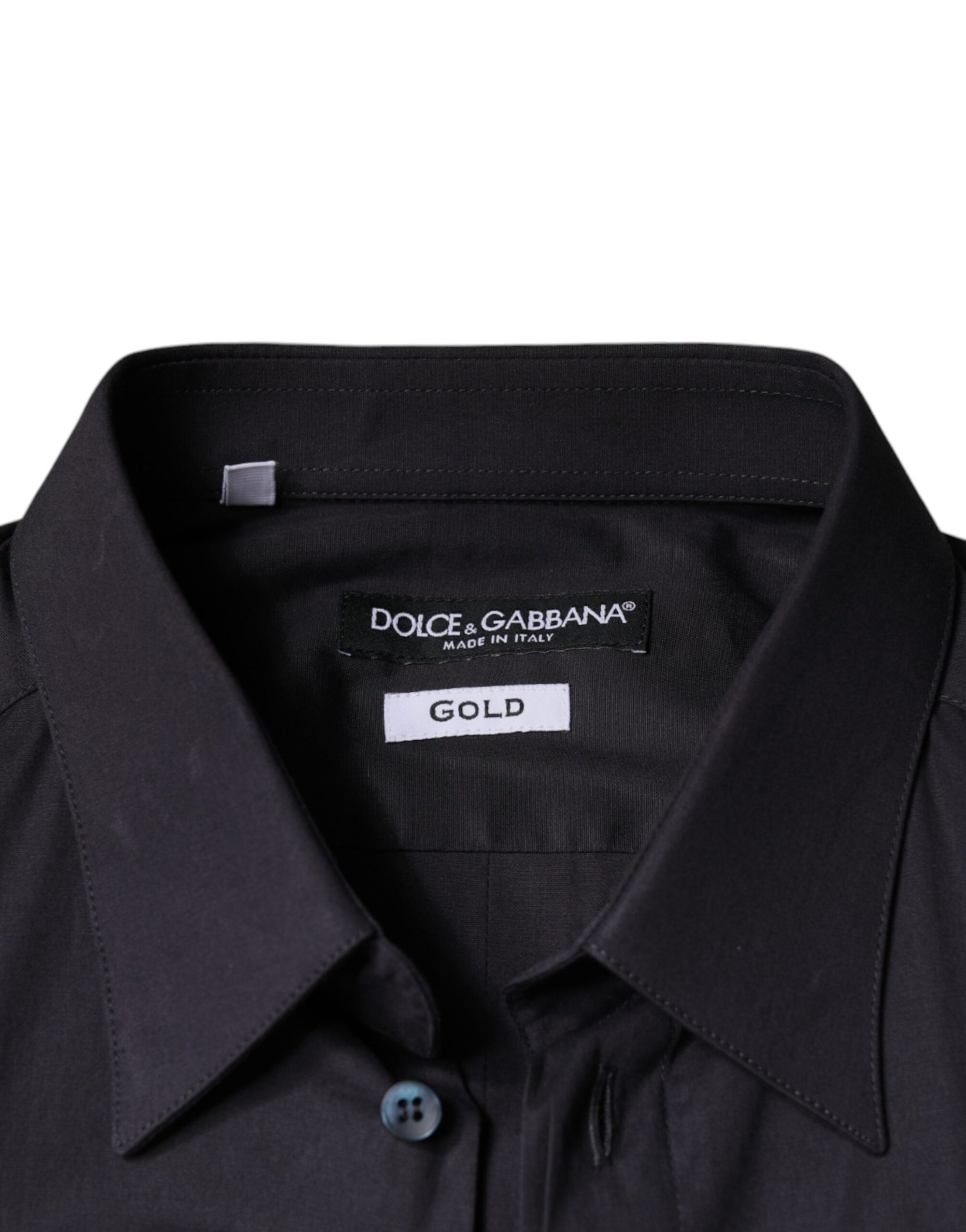 Dolce &amp; Gabbana Black Cotton Stretch Dress GOLD Formal Shirt
