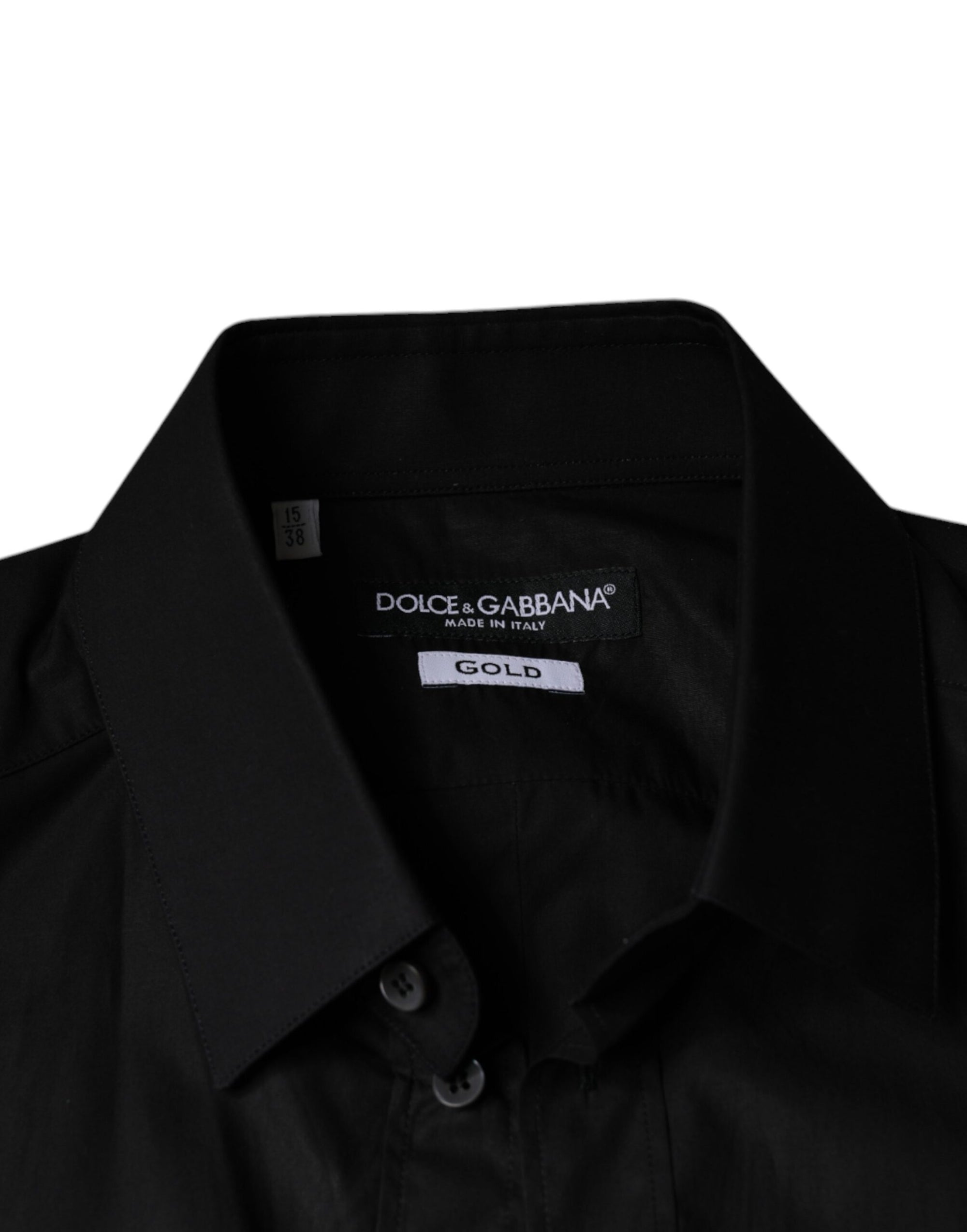 Dolce &amp; Gabbana Black Cotton Stretch Dress GOLD Formal Shirt