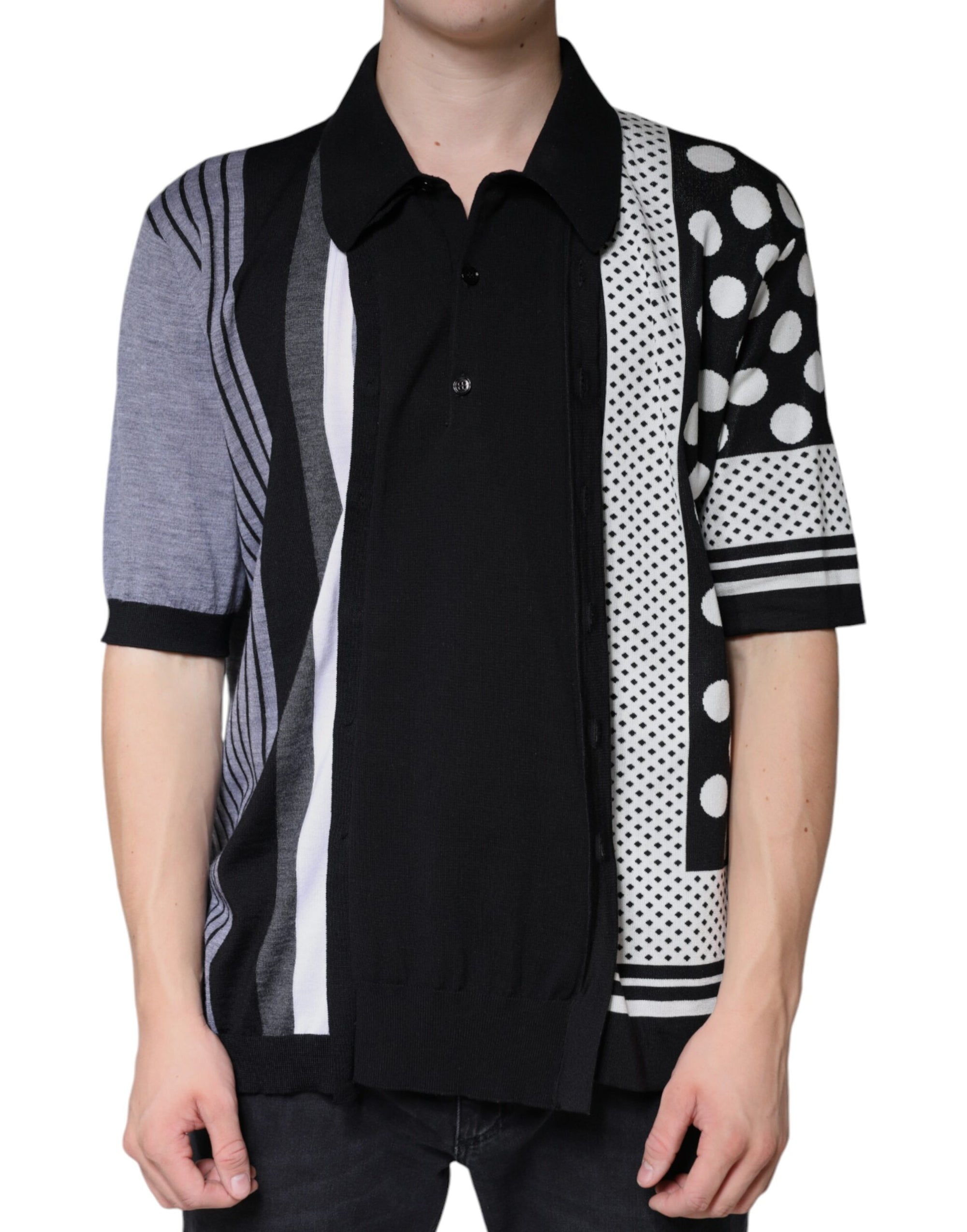 Dolce &amp; Gabbana Black White Polka Dot Collared Polo T-shirt