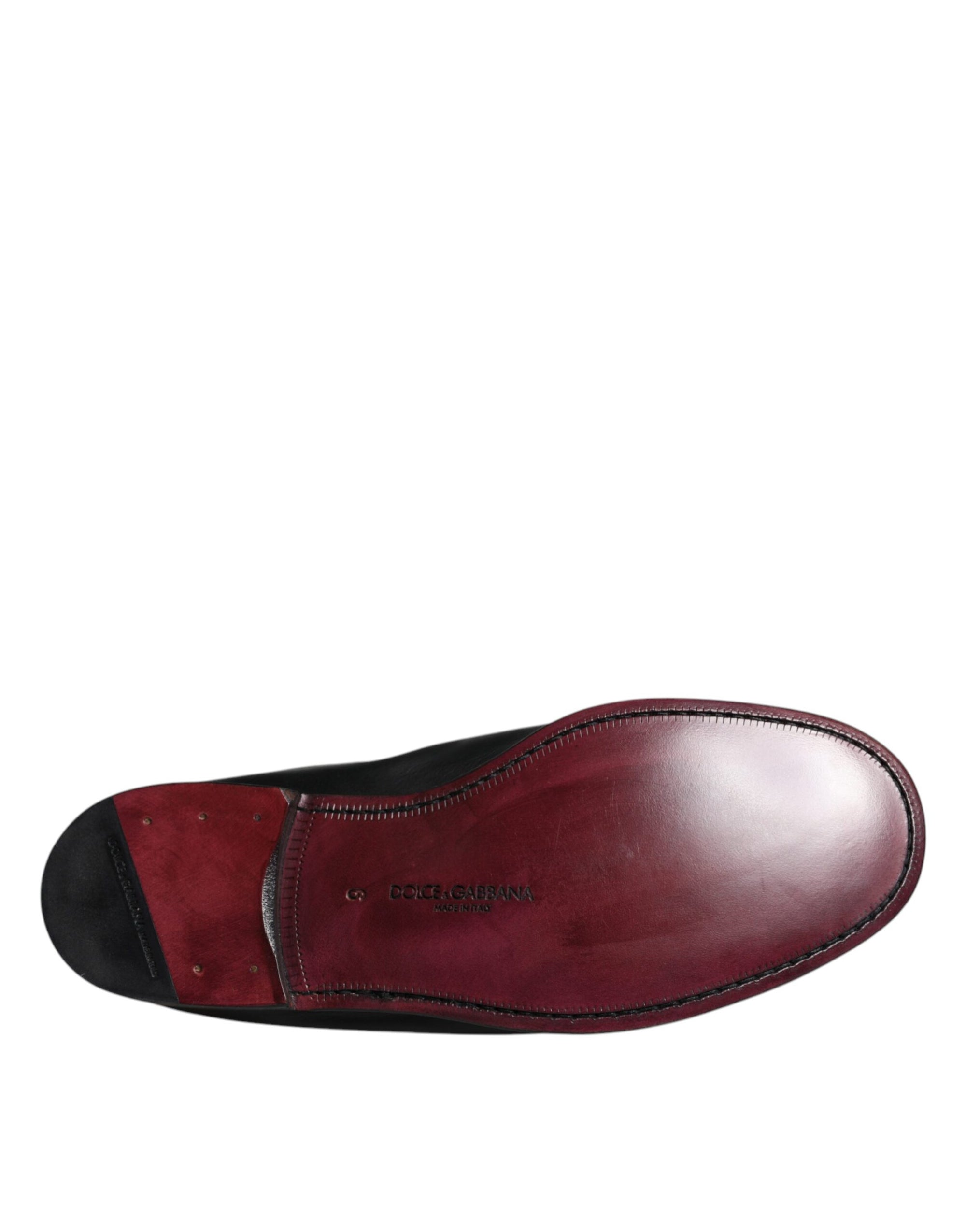 Dolce &amp; Gabbana Black Logo Embroidered Leather Loafer Men Dress Shoes