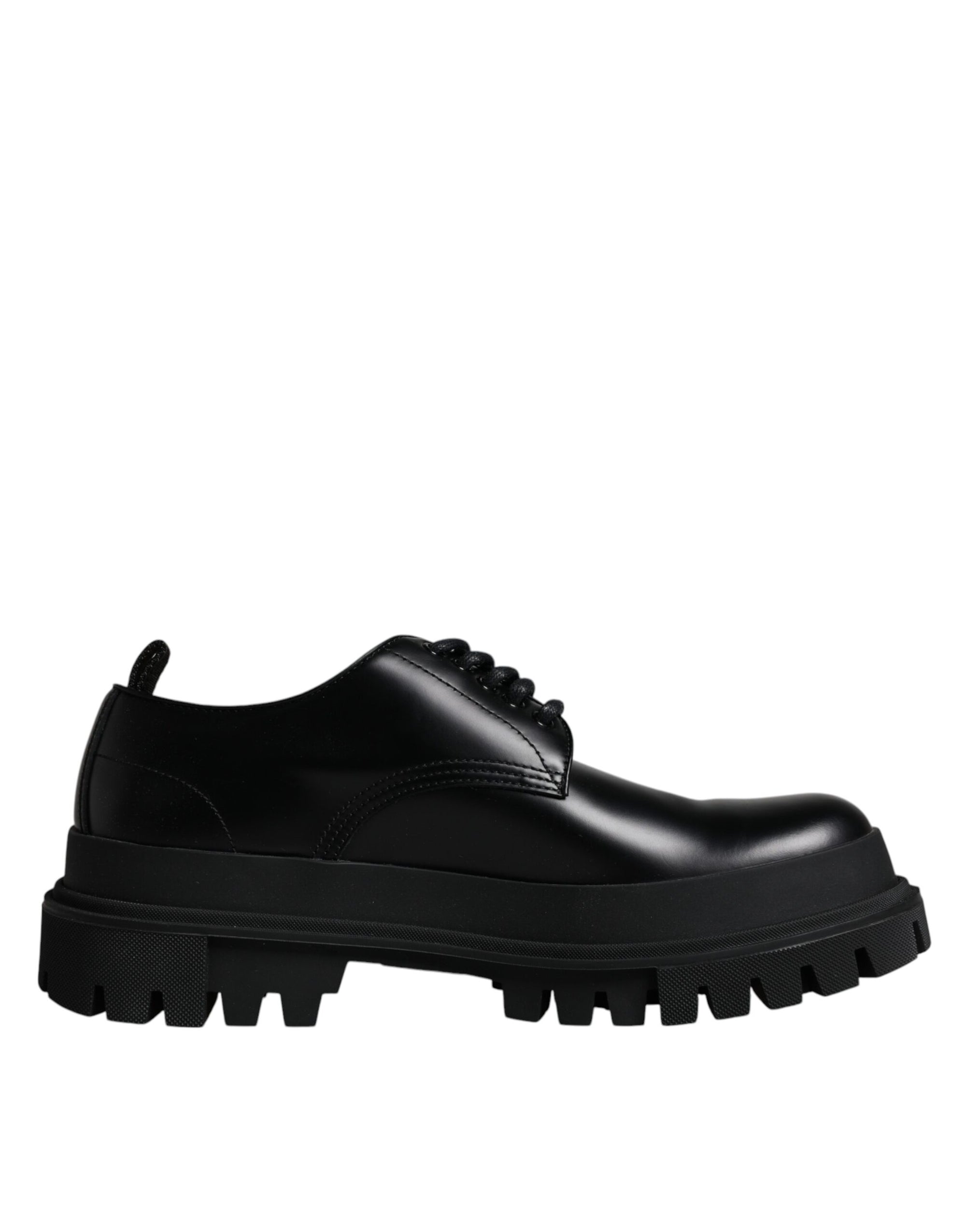 Dolce &amp; Gabbana Black Leather Lace Up Trekking Dress Shoes