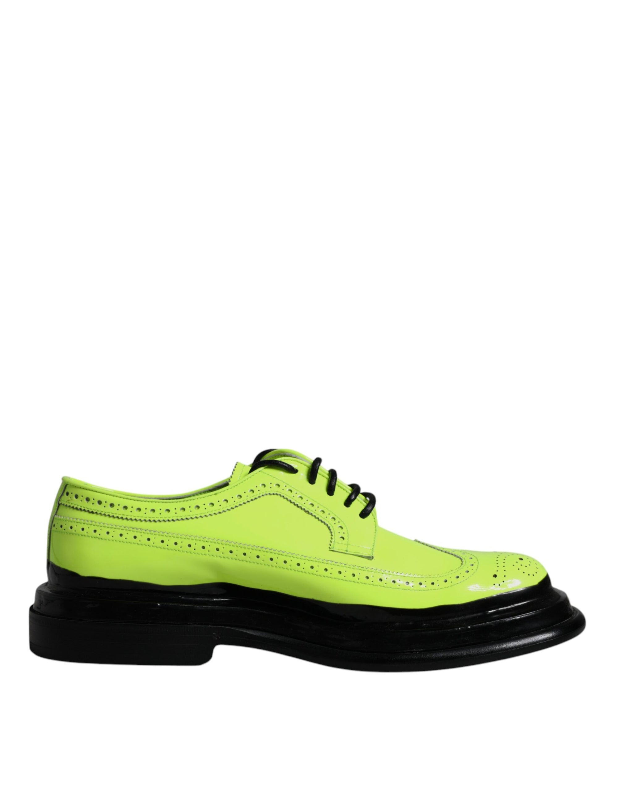 Dolce &amp; Gabbana Neon Green Leather Lace Up Derby Dress Shoes