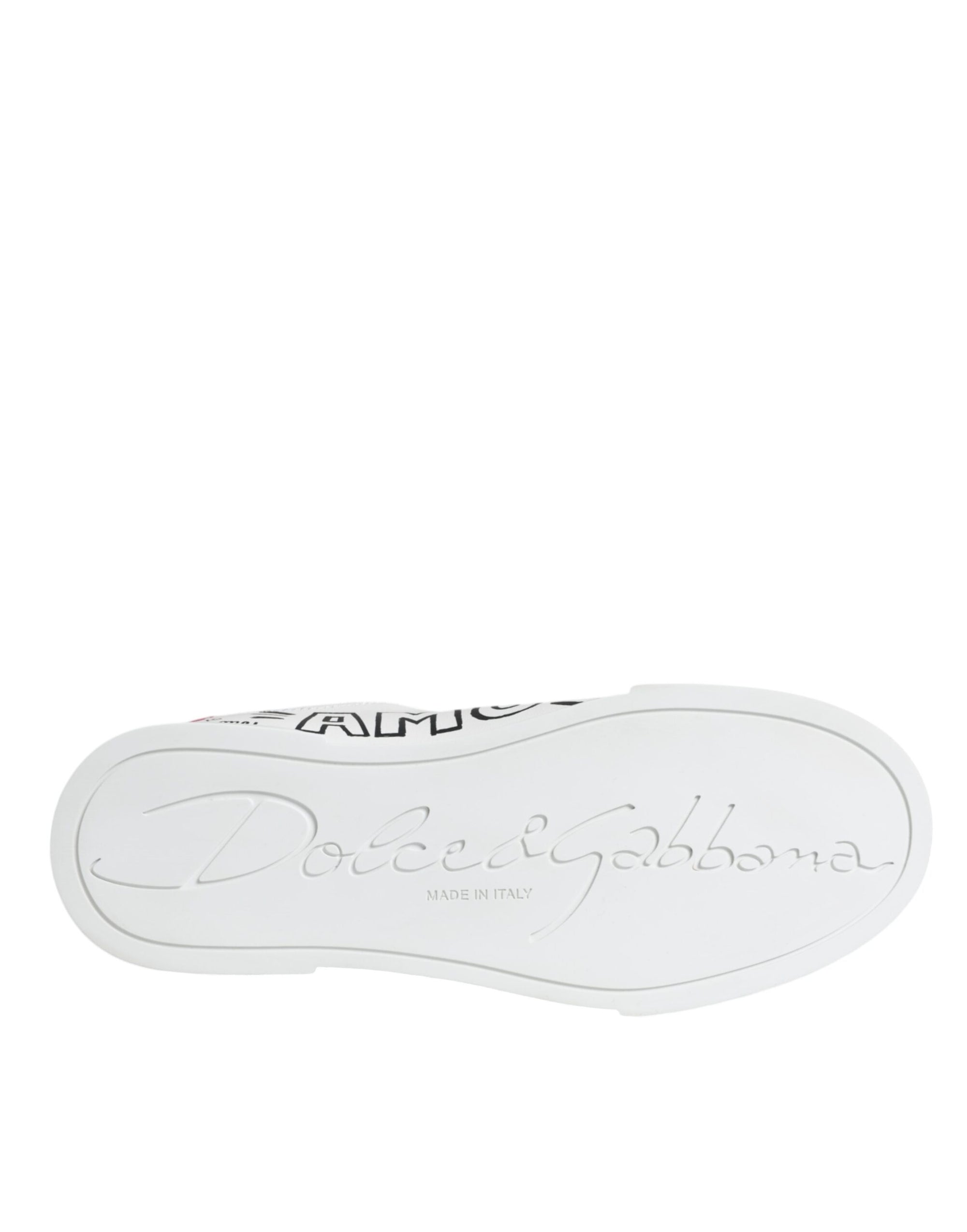 Dolce &amp; Gabbana White Portofino Leather Low Top Sneaker Shoes