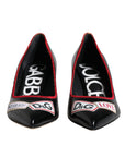 Dolce & Gabbana Black Leather Logo Print Heels Pumps Shoes