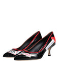 Dolce & Gabbana Black Leather Logo Print Heels Pumps Shoes